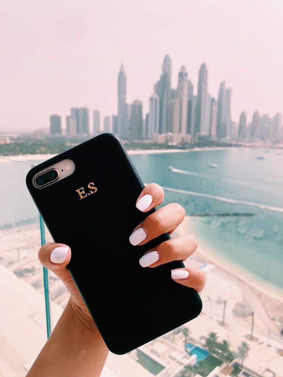 Black PU leather iphone case personalised with any initials