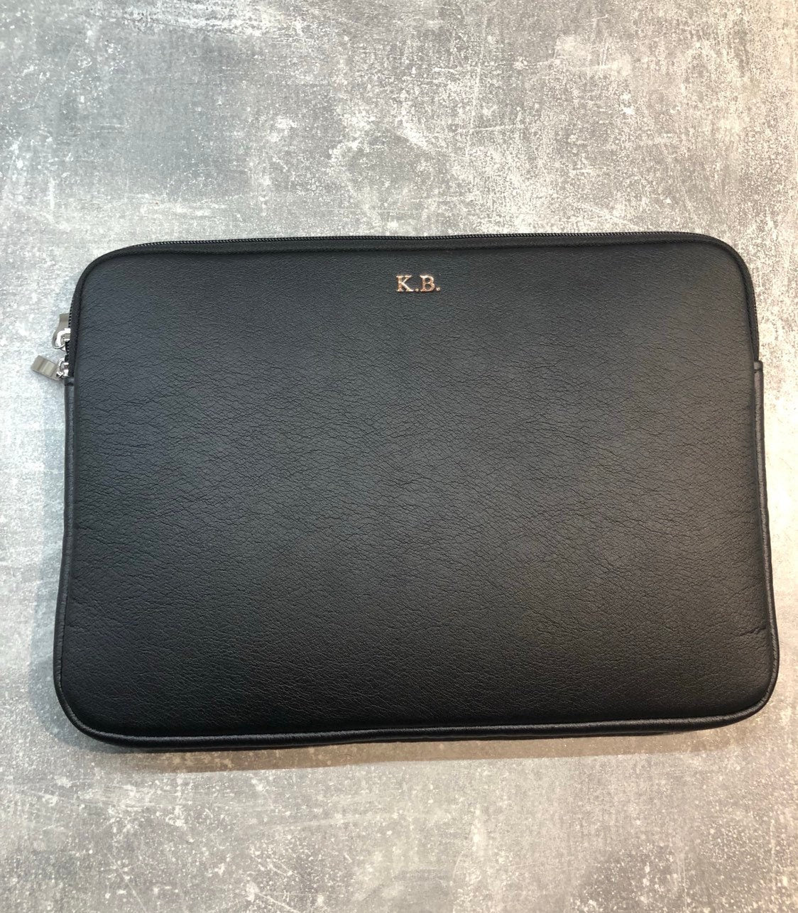 Personalized 15 inch Laptop Case: Black PU Leather Monogram Cover