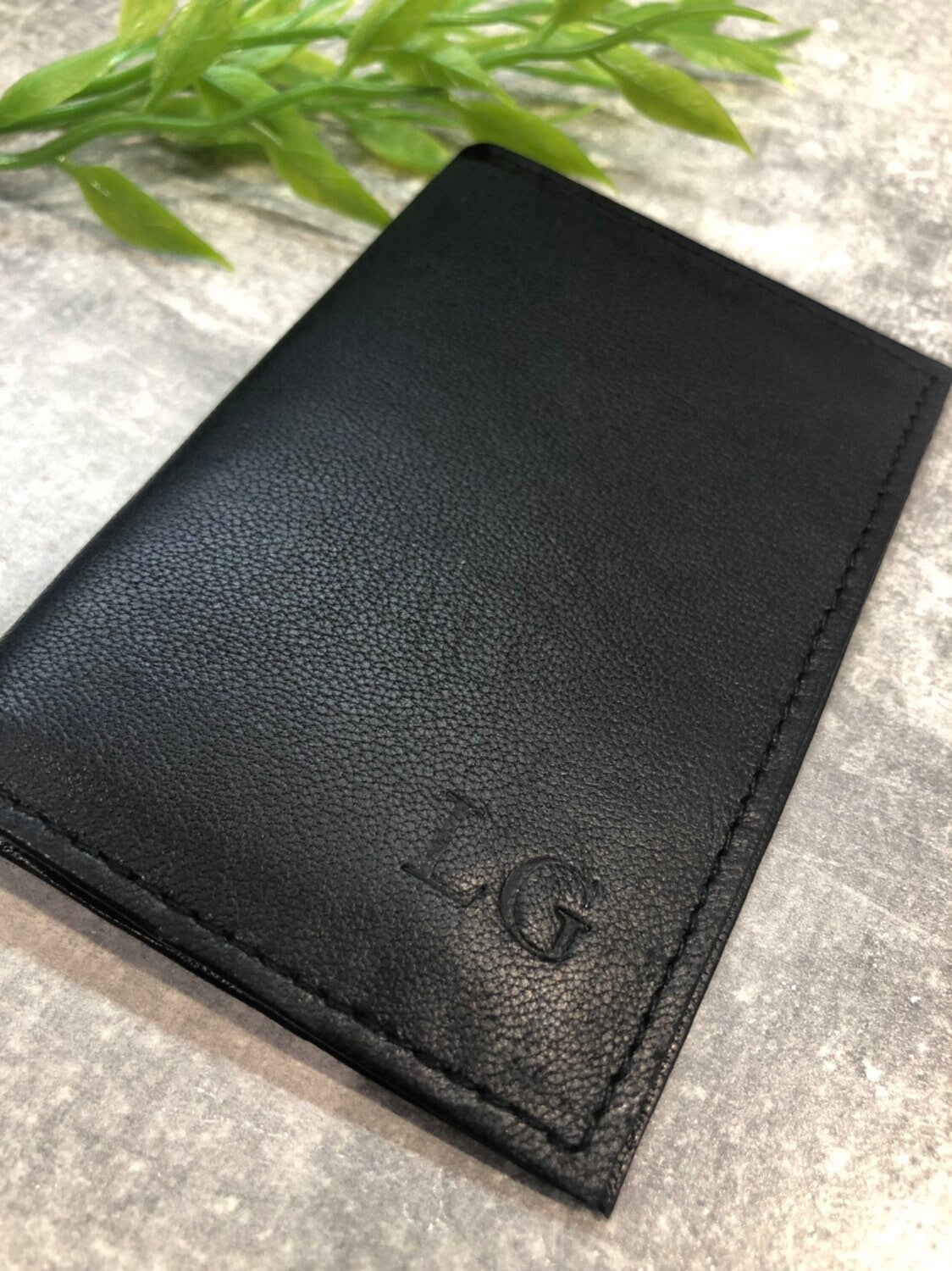 Personalized Black Leather Card Holder: Travel Wallet