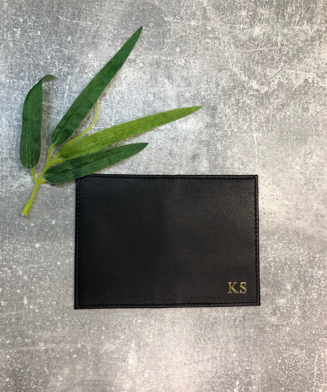 Personalized Black Leather Card Holder: Travel Wallet