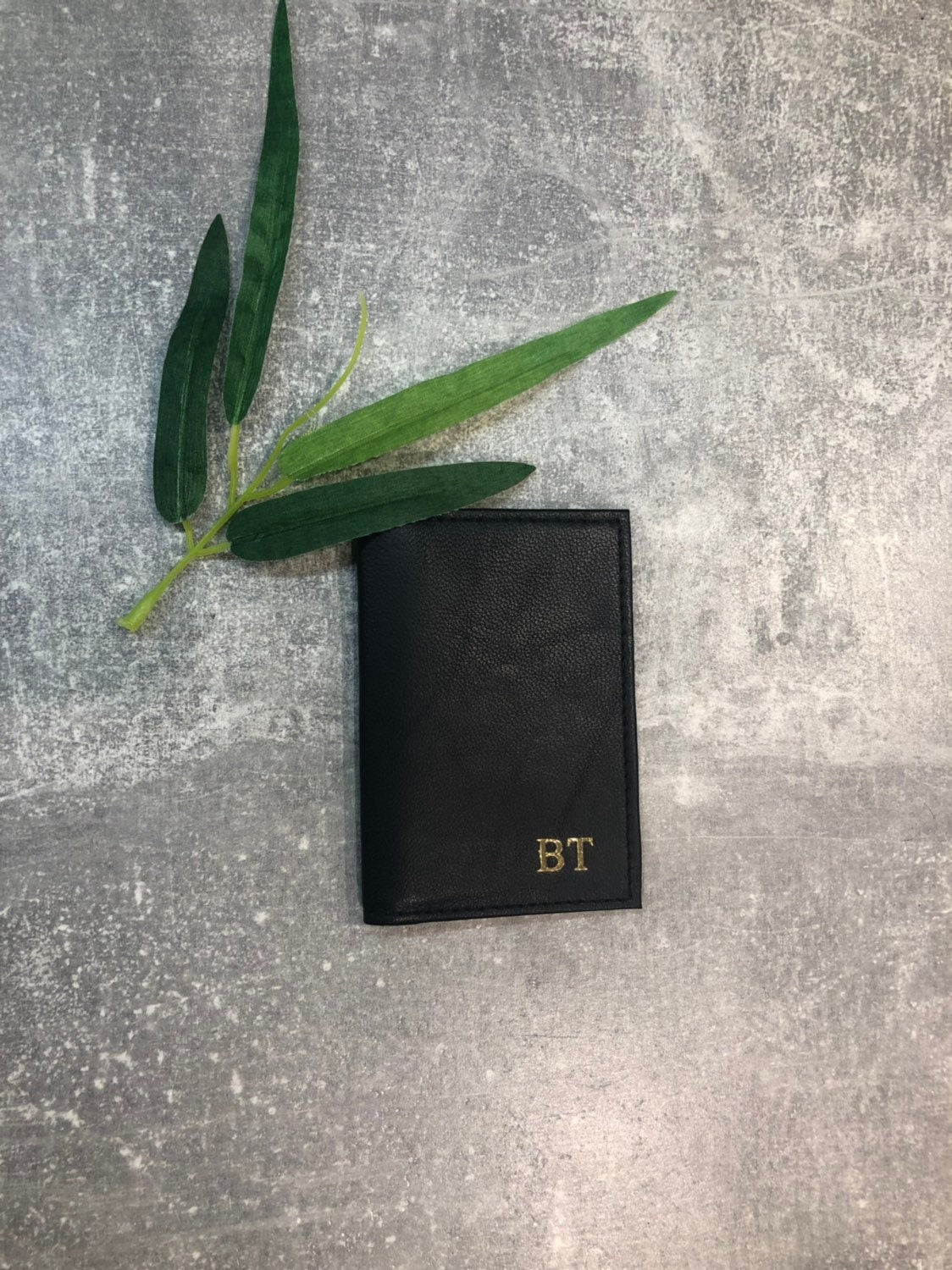 Personalized Black Leather Card Holder: Travel Wallet