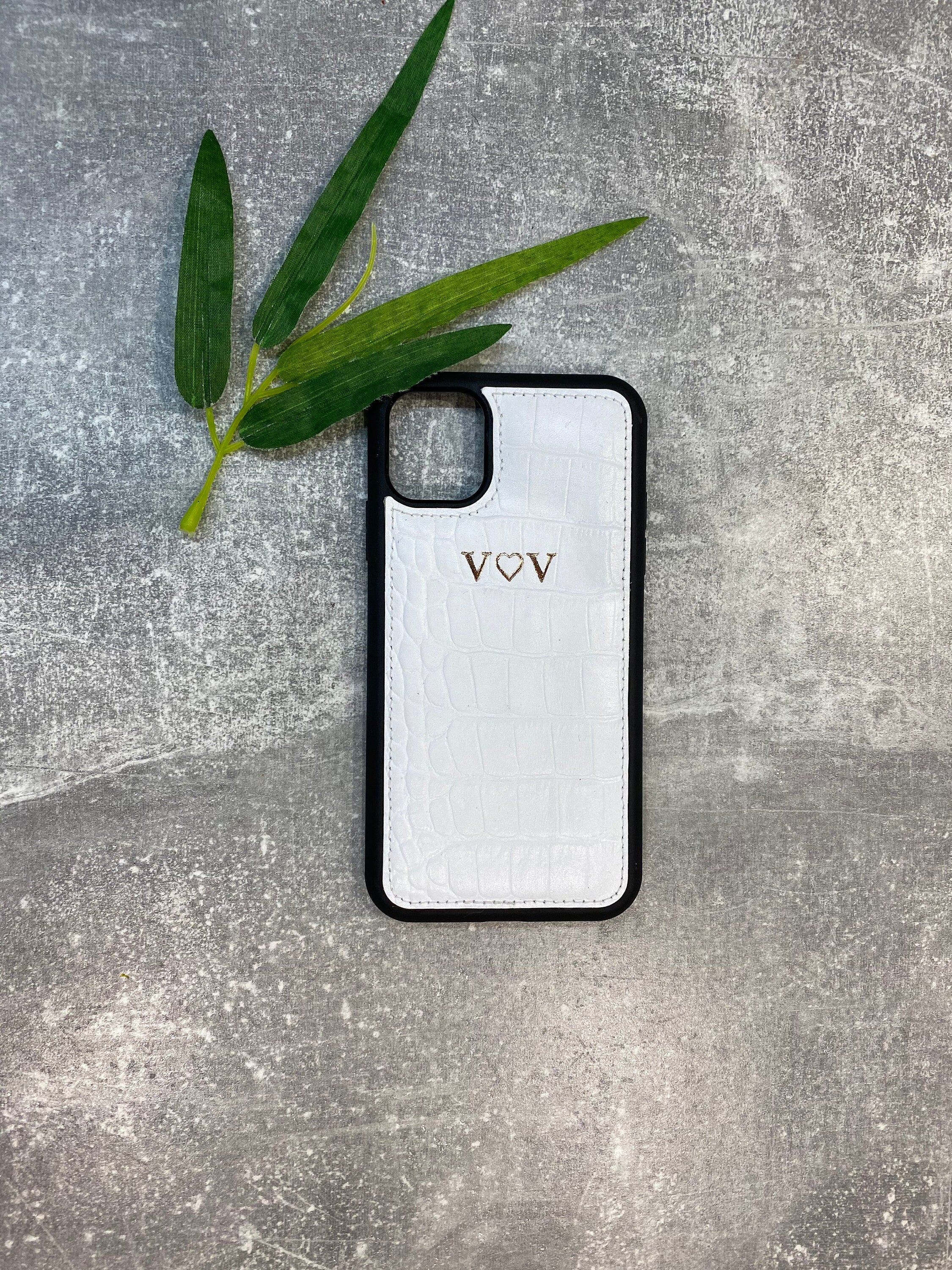 Personalized White Croc Leather iPhone & AirPods Case Set
