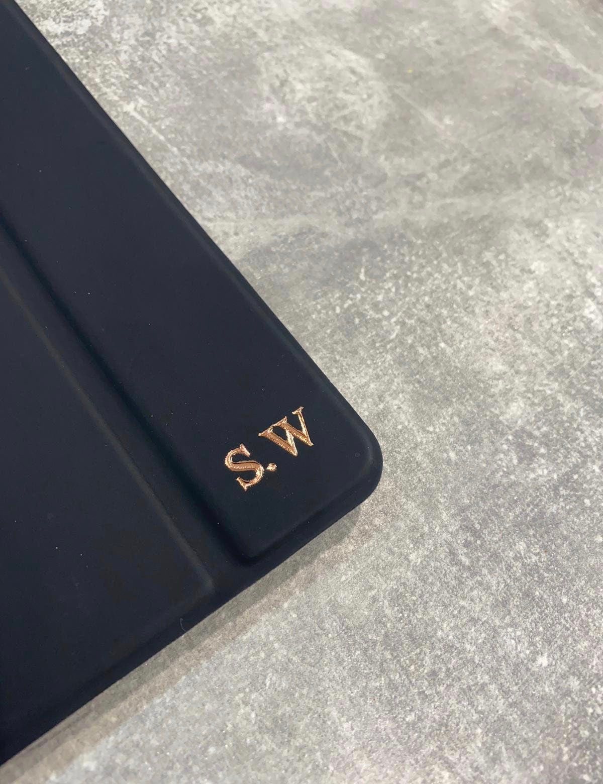 Personalized Black PU Leather iPad Case: Folding Stand, Monogrammed