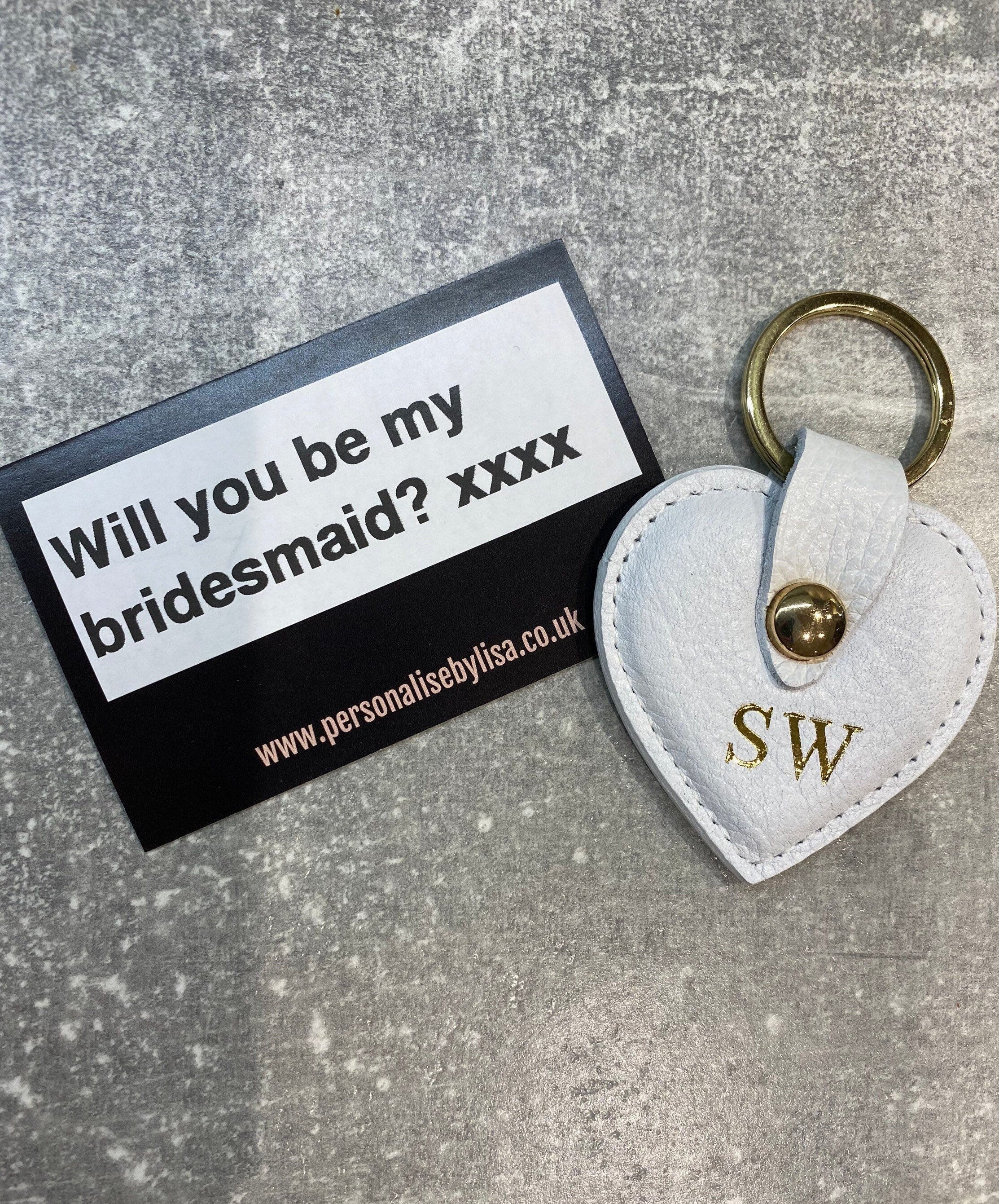 Personalized White Leather Heart Keyring: Gold Initial Charm