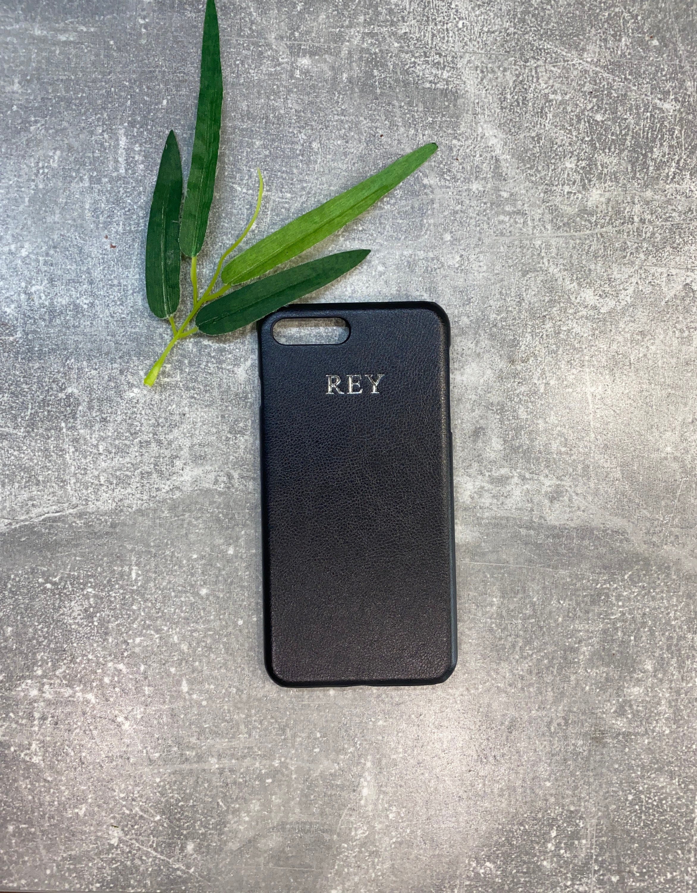 Black PU leather iphone case personalised with any initials