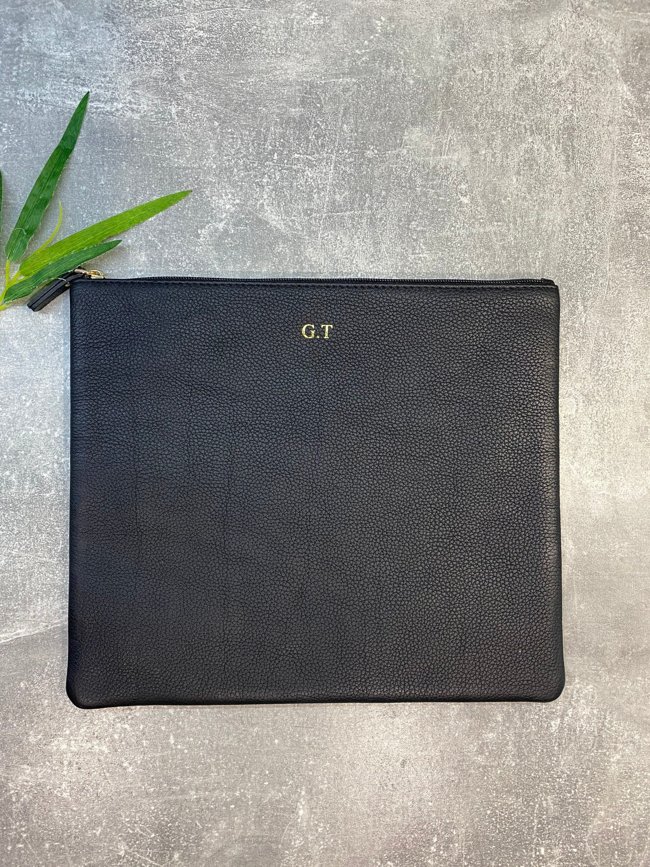 Personalized Black Leather Purse Set: Genuine Leather Clutch & Pouch