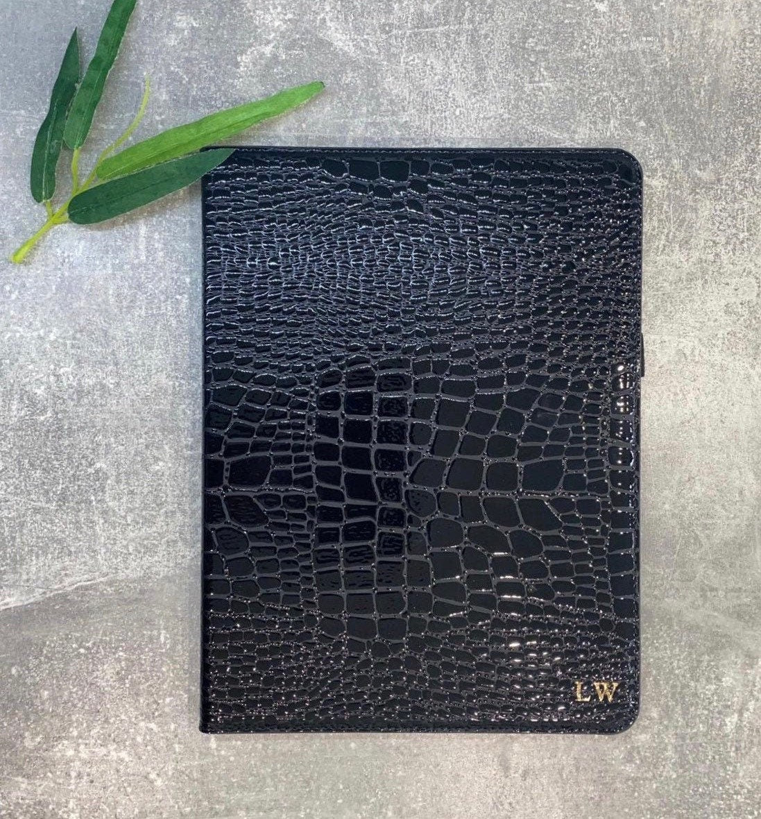 Personalized Black Croc iPad Air Case: 10.9" 4th/5th/6th Gen PU Leather Cover