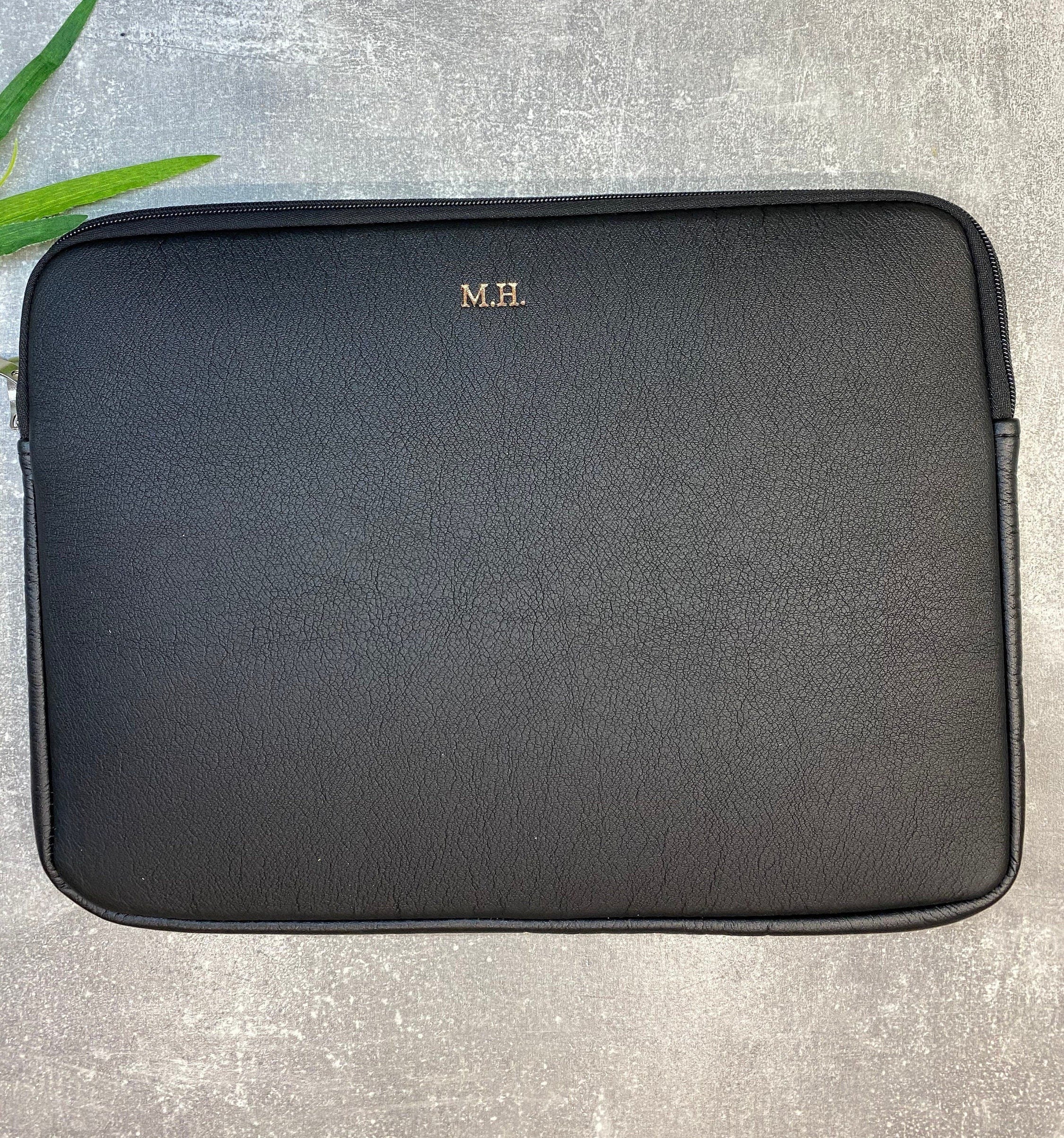 Personalized 15 inch Laptop Case: Black PU Leather Monogram Cover