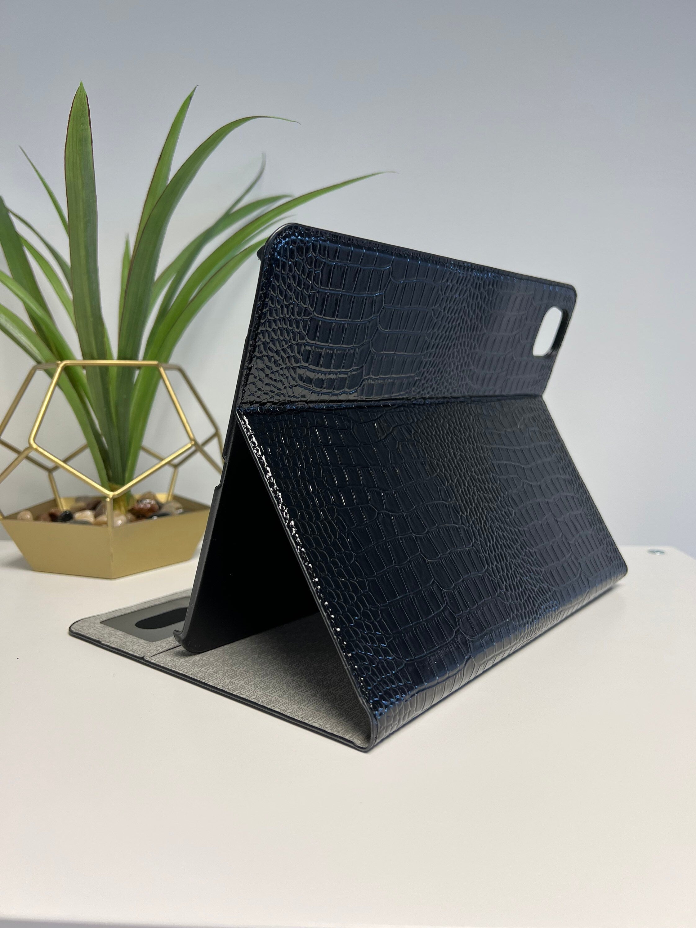 Personalized Black Croc iPad Pro Case: Monogram PU Leather Cover