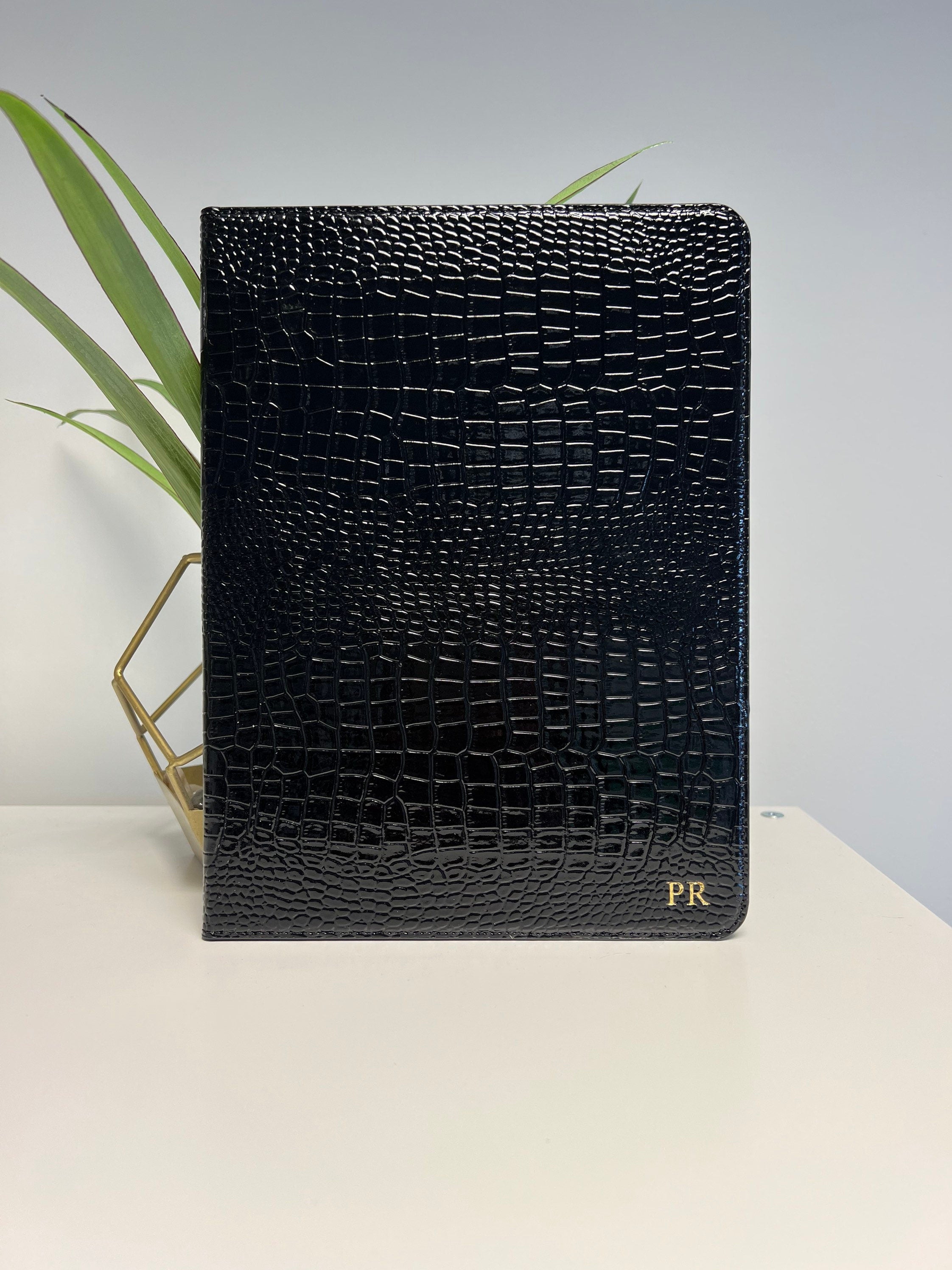 Personalized Black Croc iPad Air Case: 10.9" 4th/5th/6th Gen PU Leather Cover