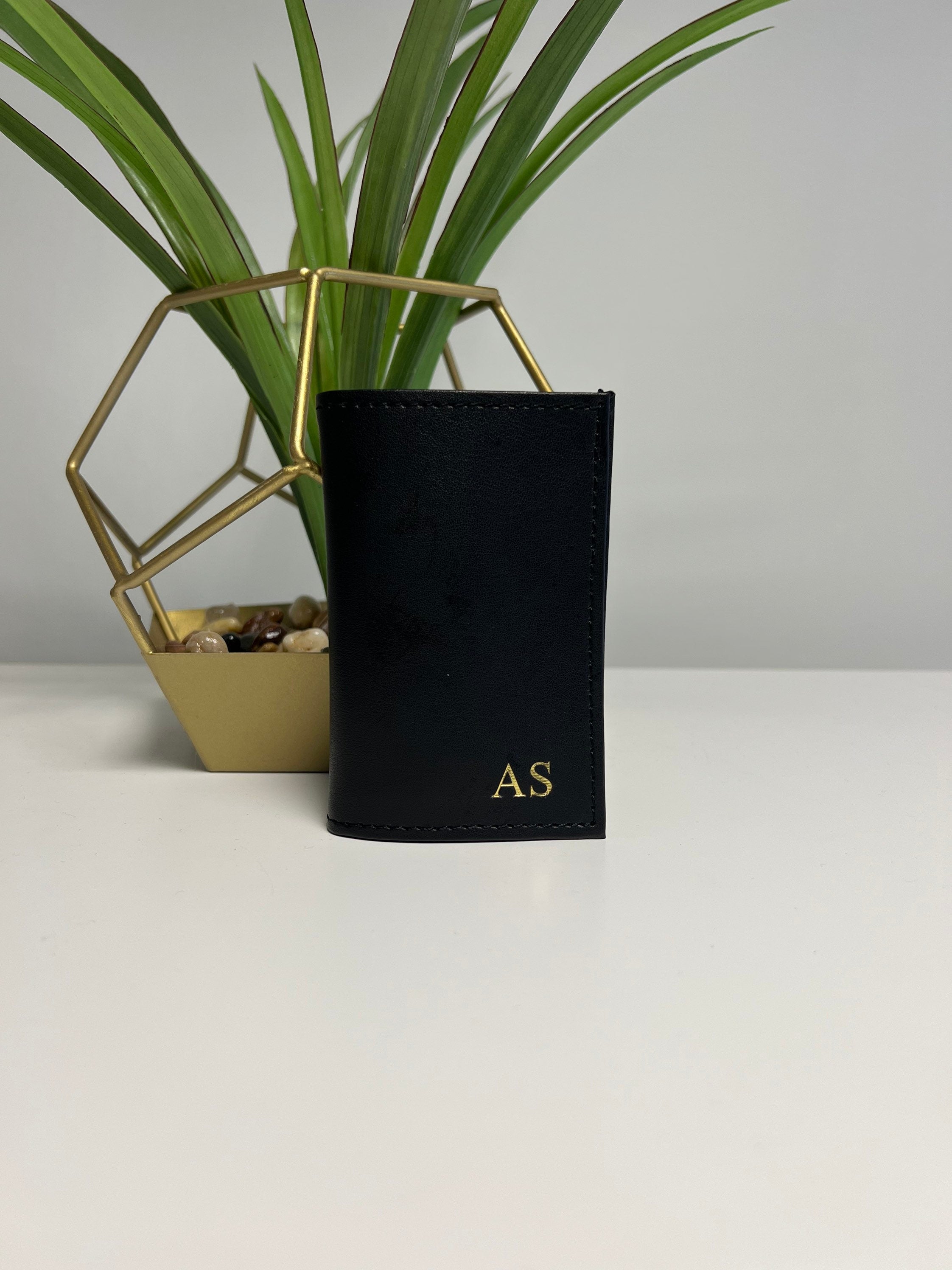 Personalized Black Leather Card Holder: Travel Wallet