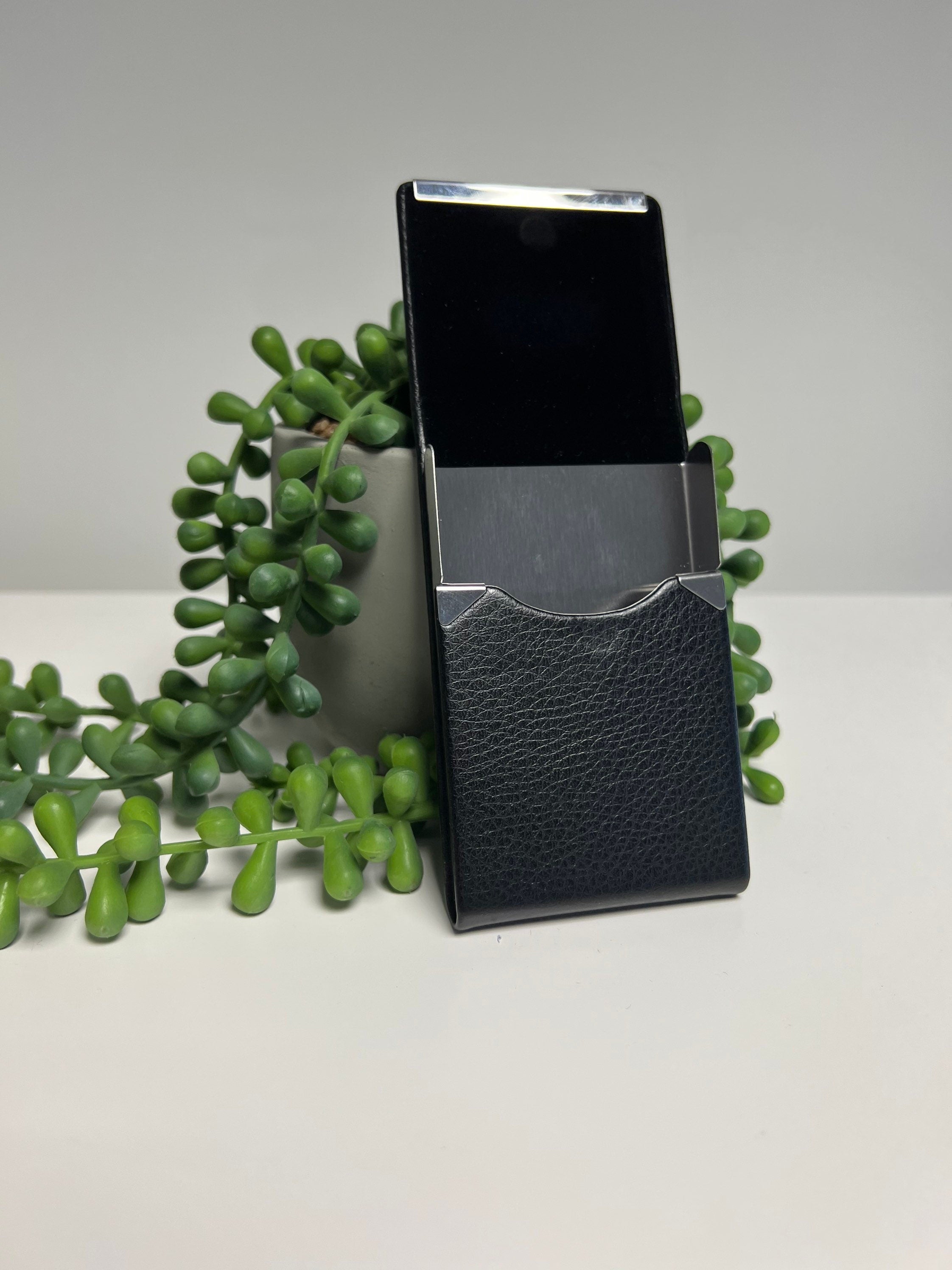Black Leather business card holder | personalised with any name or initials