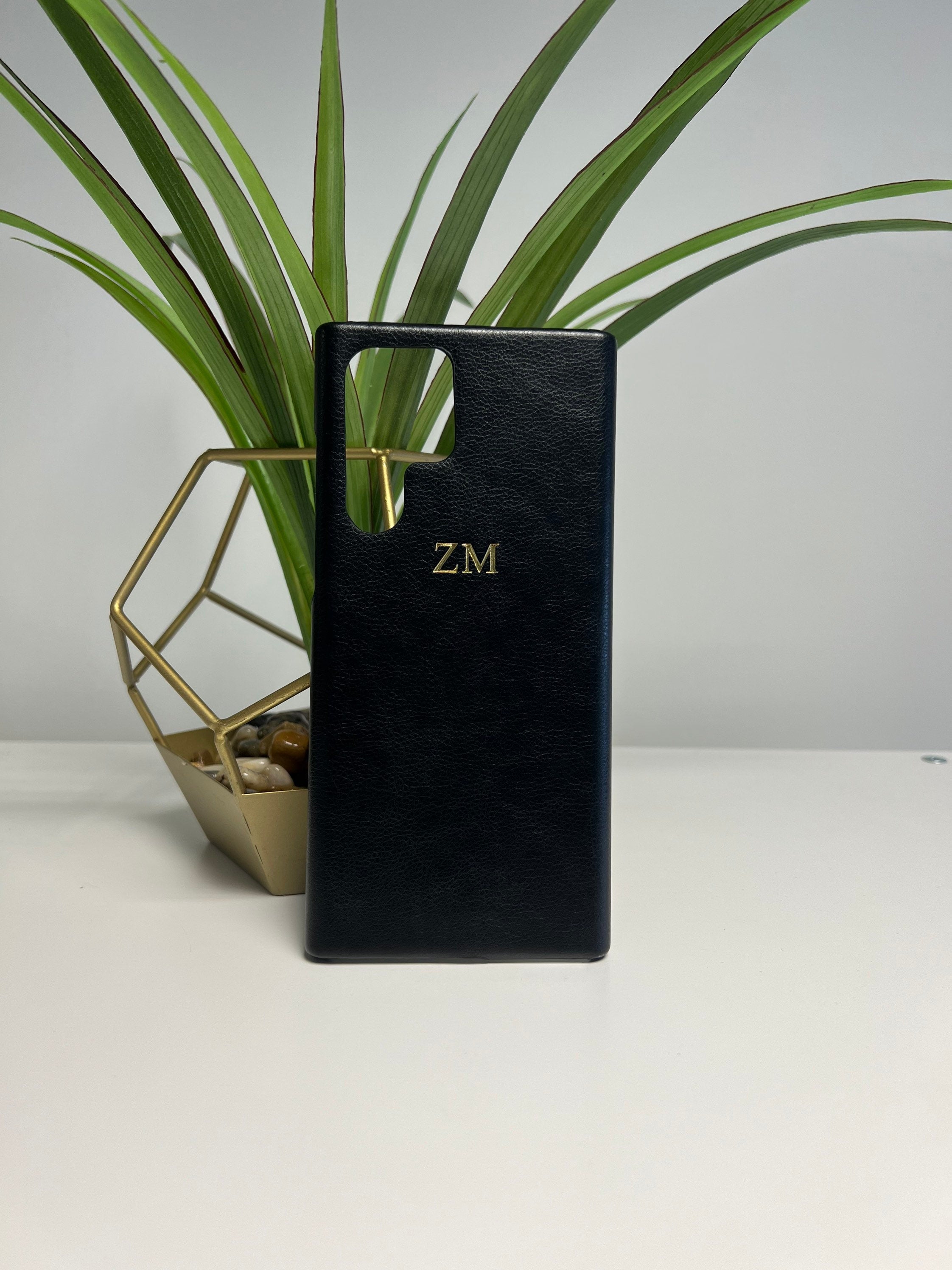 Personalized Samsung S22 Leather Phone Case: Foil Initials
