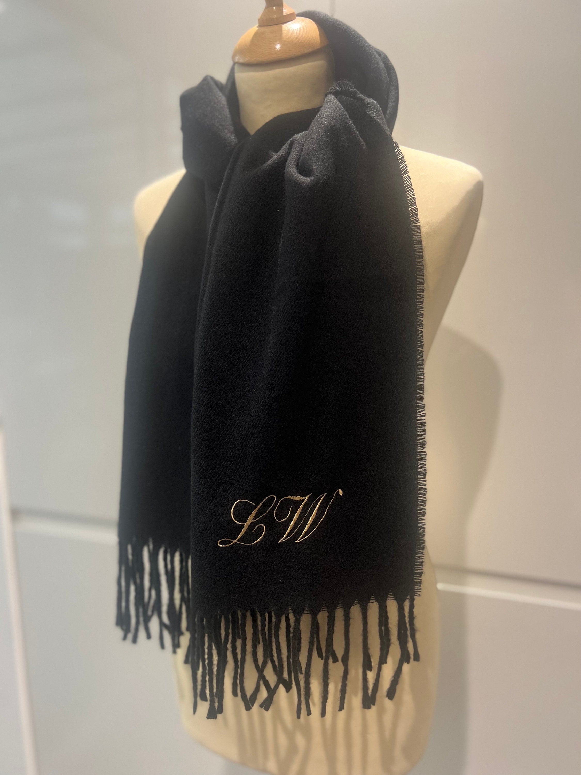 Personalised black scarf embroidered with any name or initials