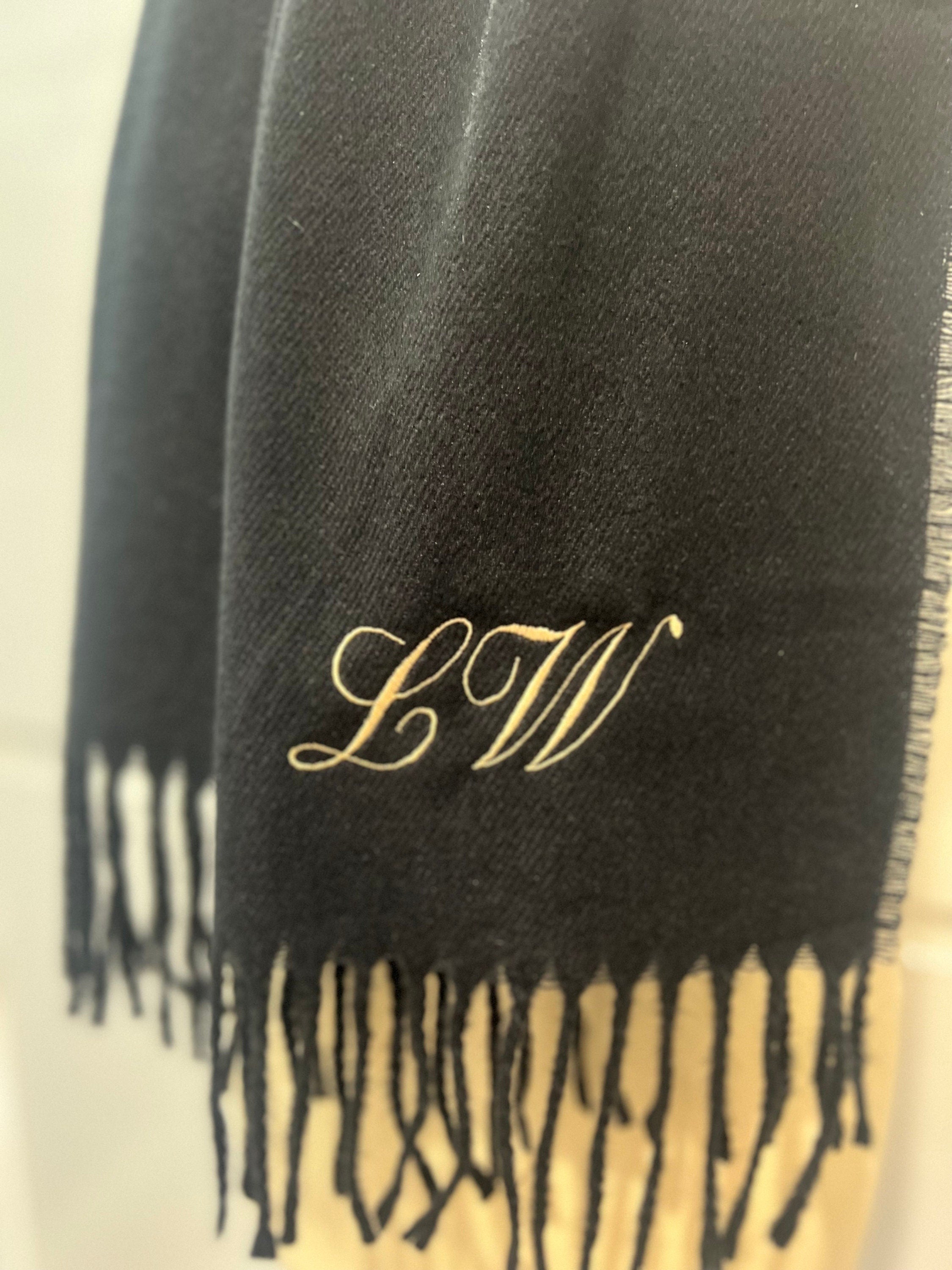 Personalised black scarf embroidered with any name or initials