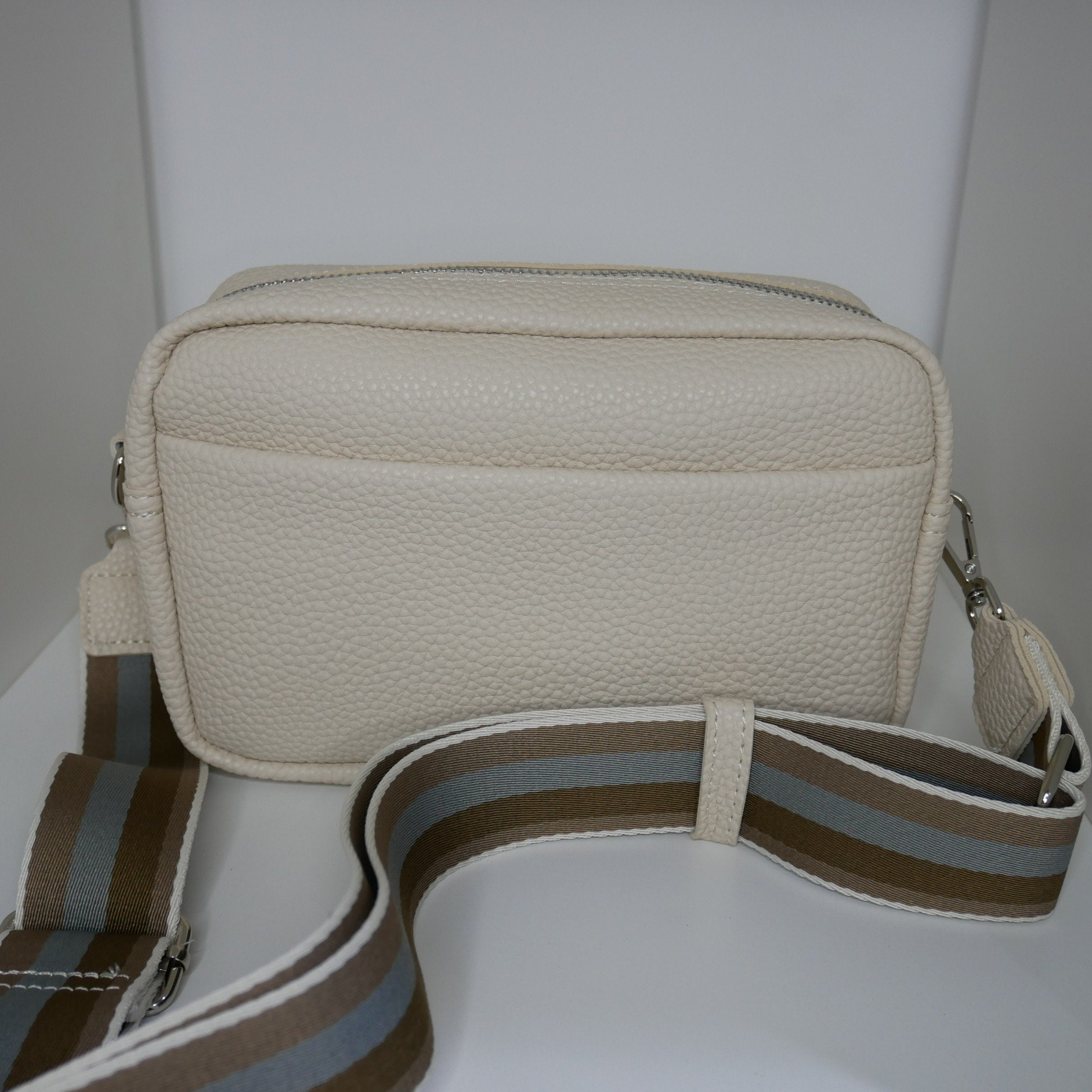 Personalized Beige PU Leather Crossbody Bag: Silver Hardware
