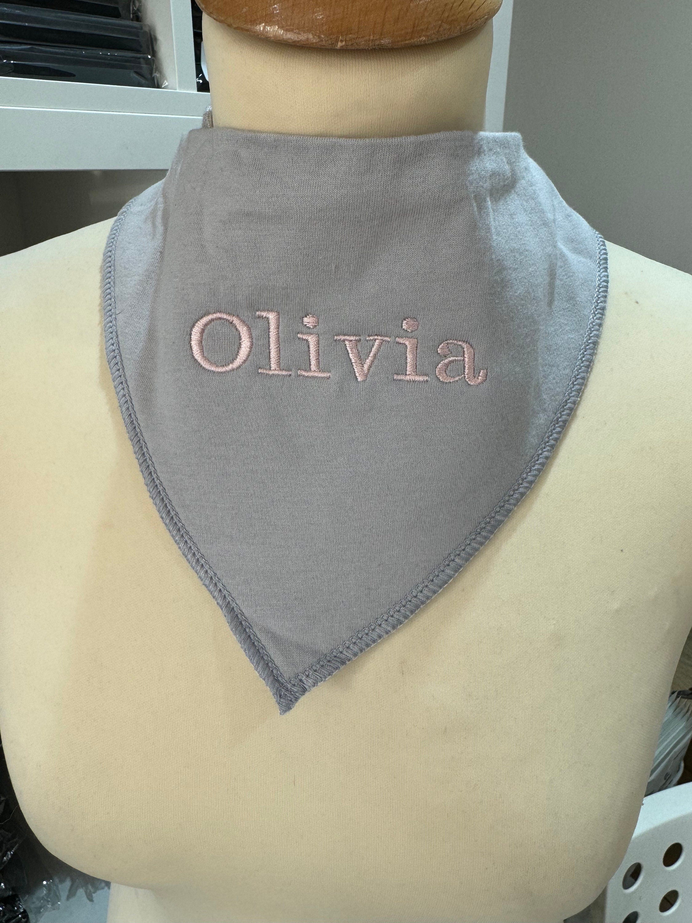 Personalized Baby Dribble Bib: Embroidered Handkerchief Style