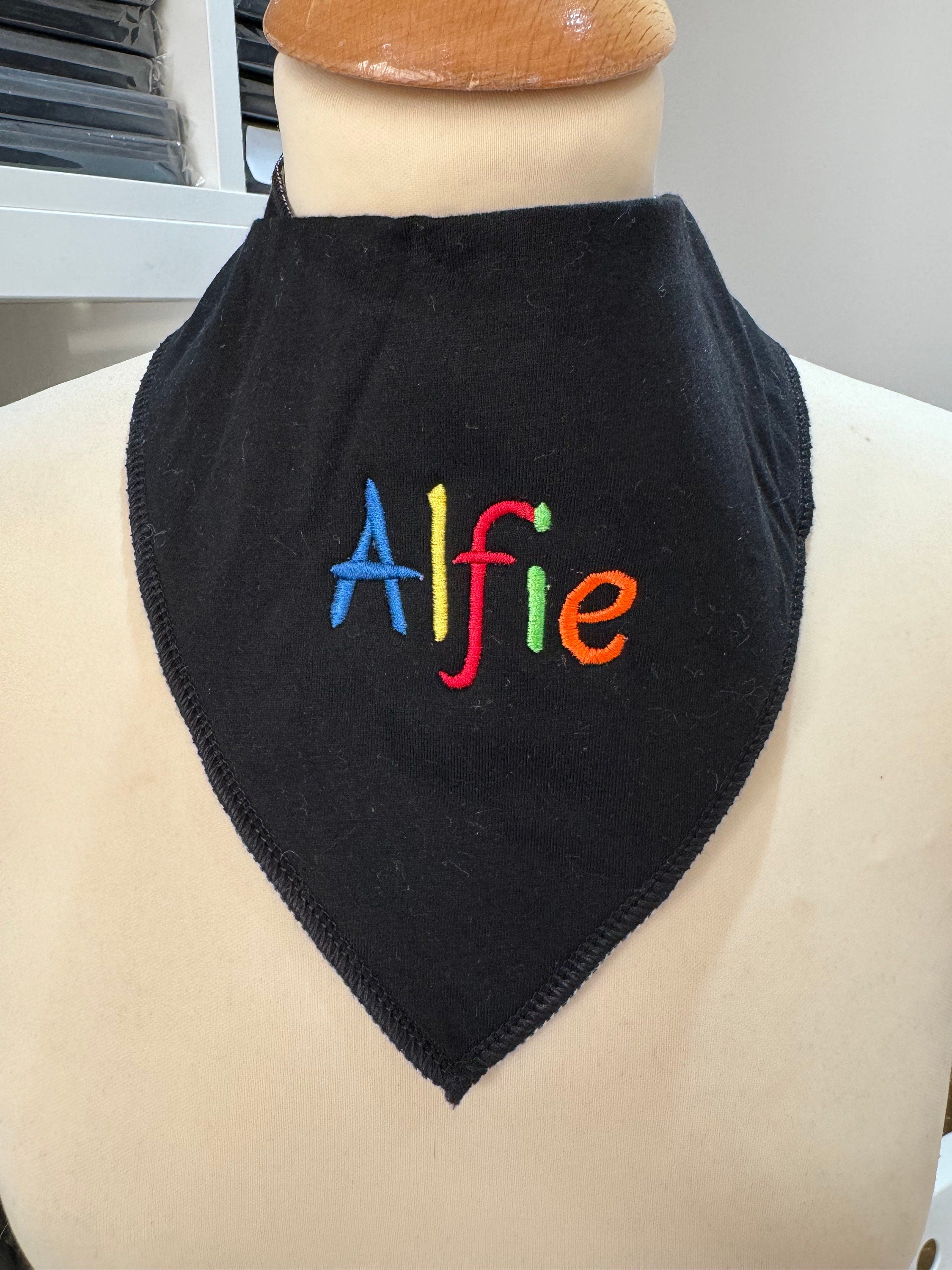 Personalized Baby Dribble Bib: Embroidered Handkerchief Style