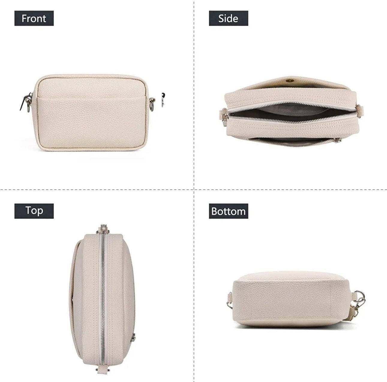 Personalized Beige PU Leather Crossbody Bag: Silver Hardware