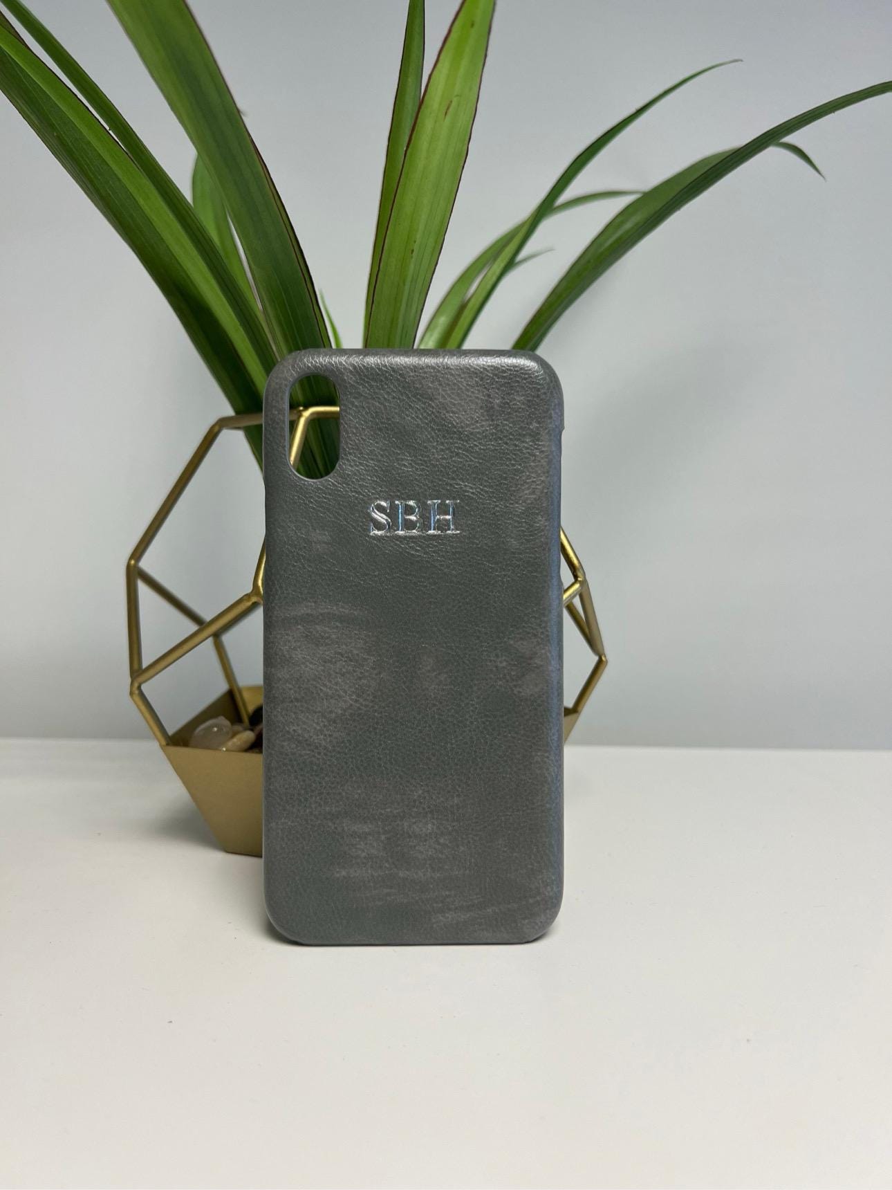 Personalised Grey PU leather iphone case