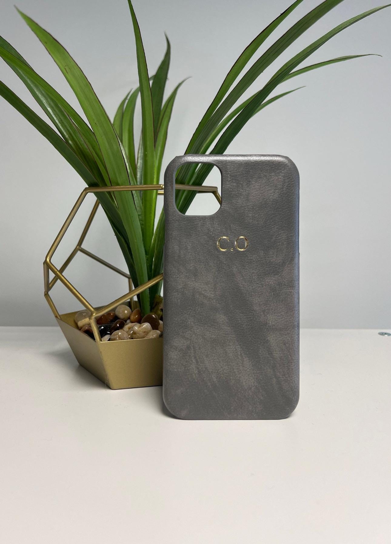 Personalised Grey PU leather iphone case