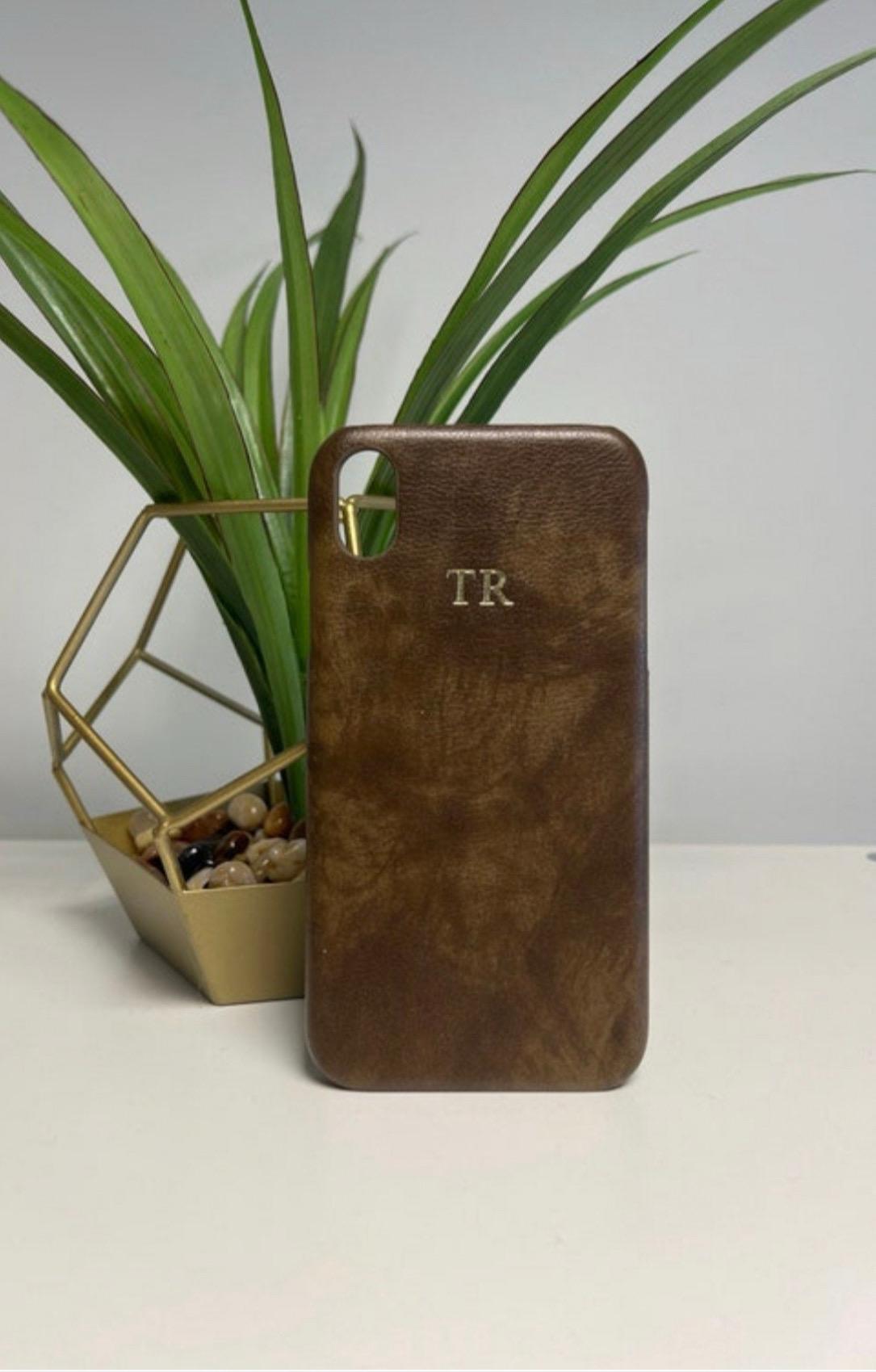 Personalised Brown PU leather iphone case