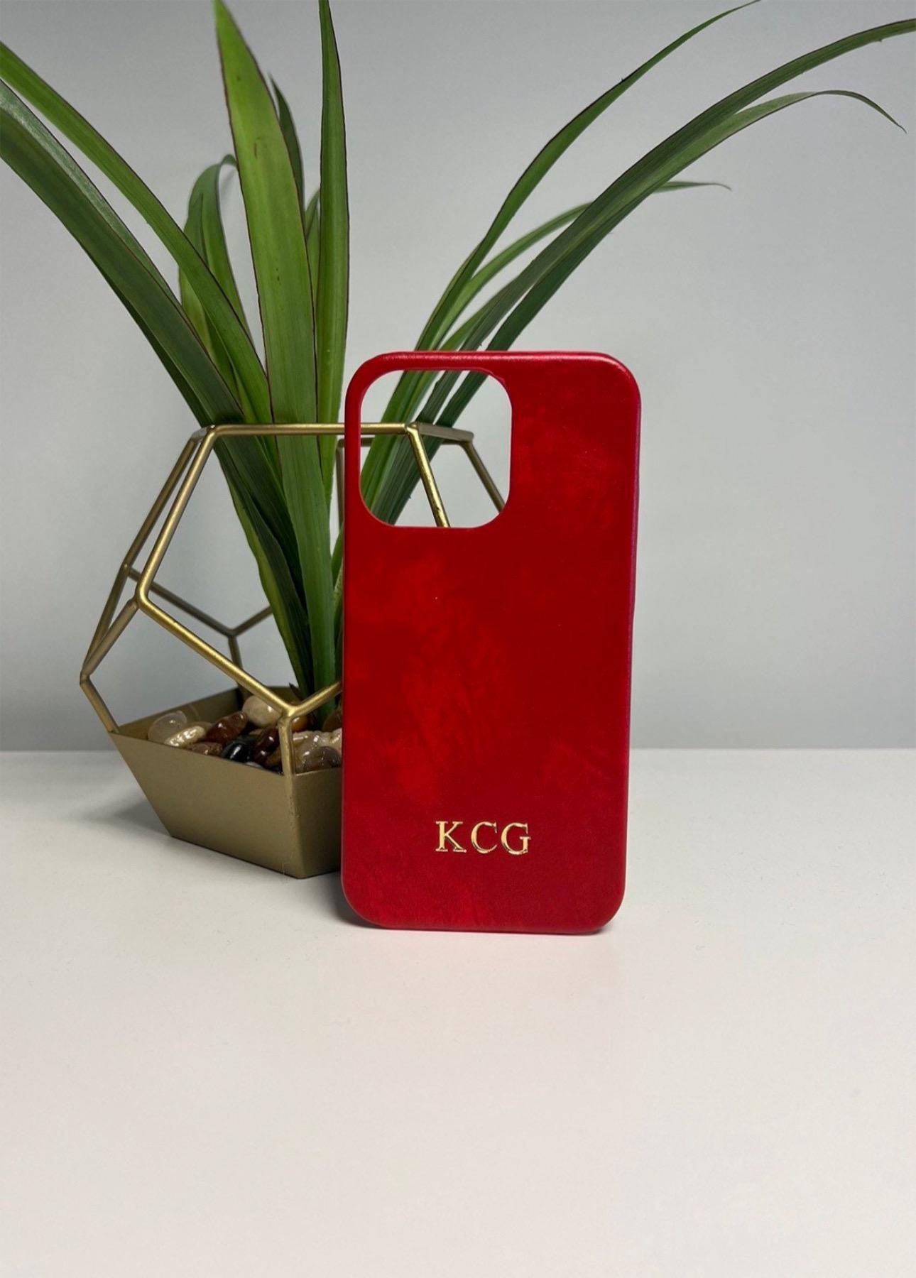 Personalised Red PU leather iphone case
