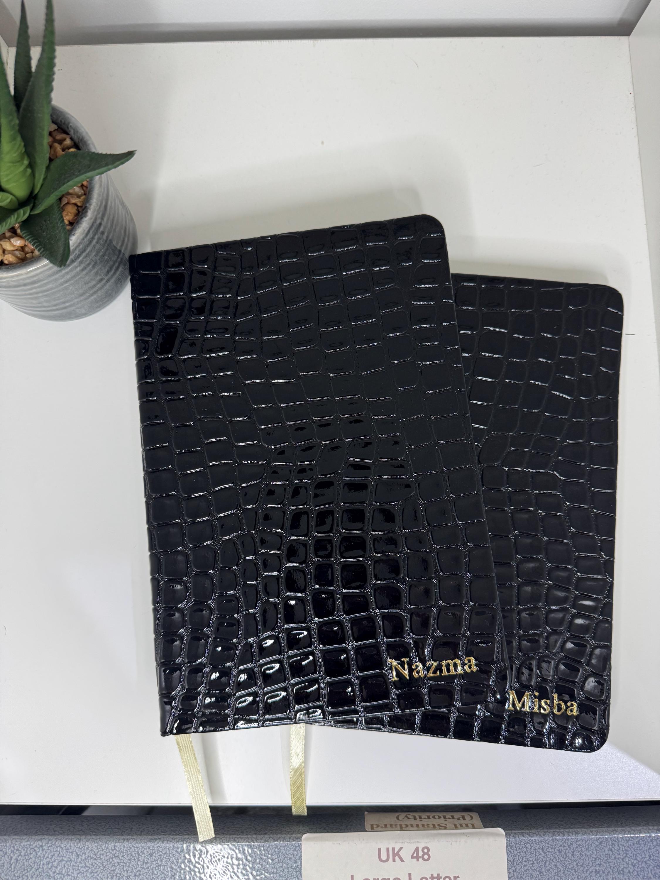 Black croc style pu leather hardback A5 notebook | personalised with any name or initials