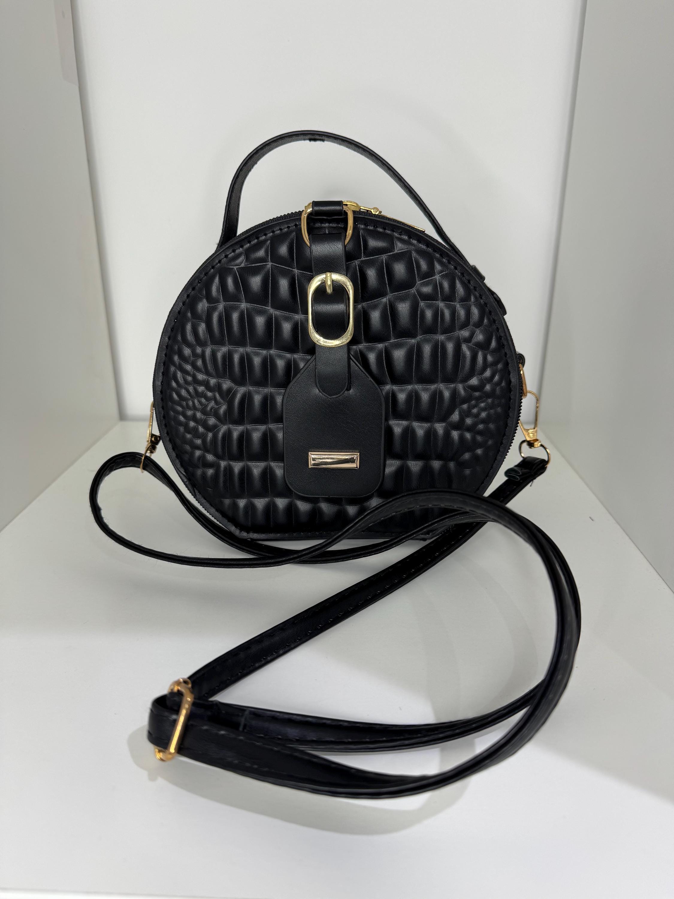 Personalized Black Croc Print Bag: PU Leather Crossbody