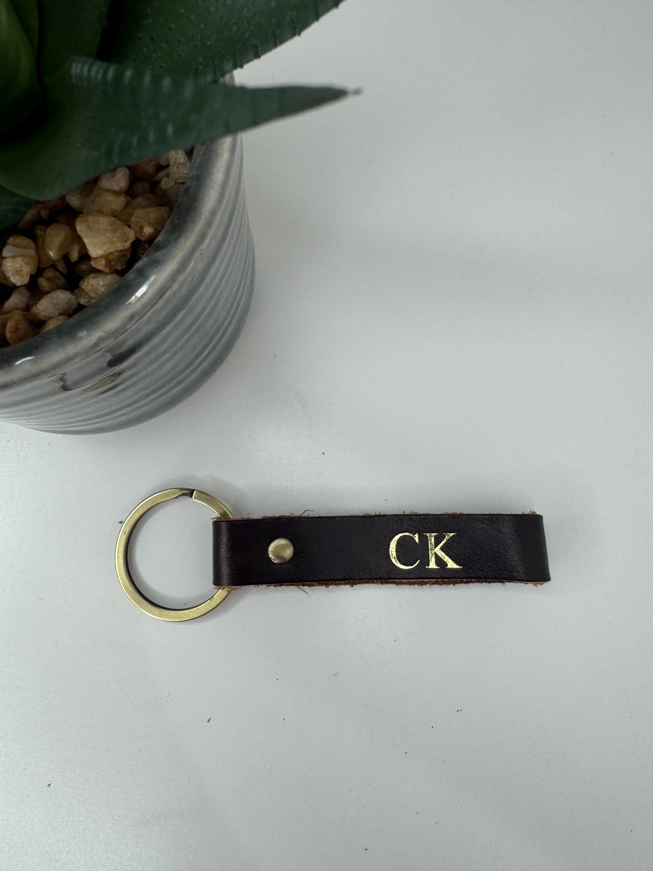 Leather strap keyring | personalised with any name or initials | keychain holder