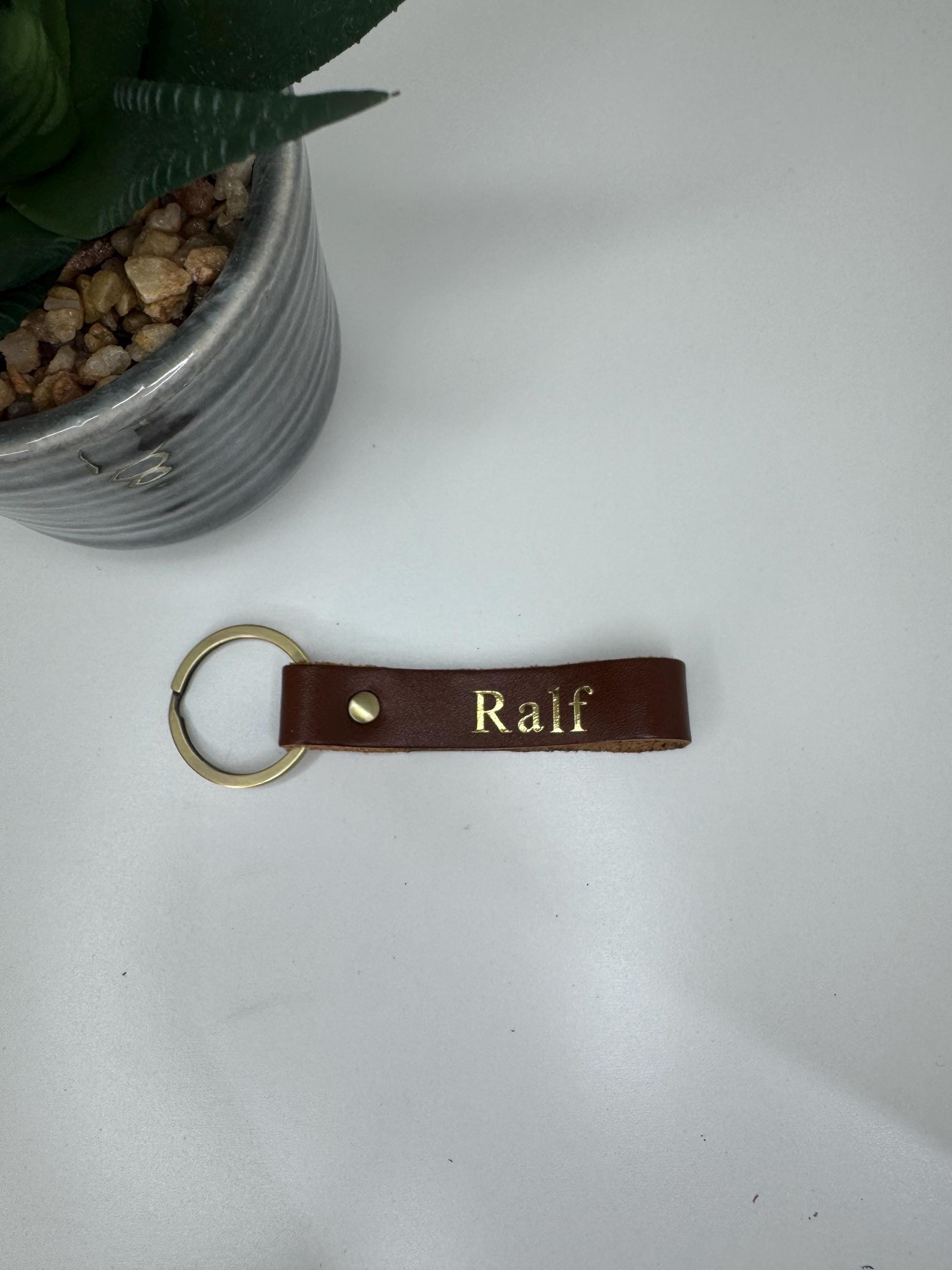 Leather strap keyring | personalised with any name or initials | keychain holder