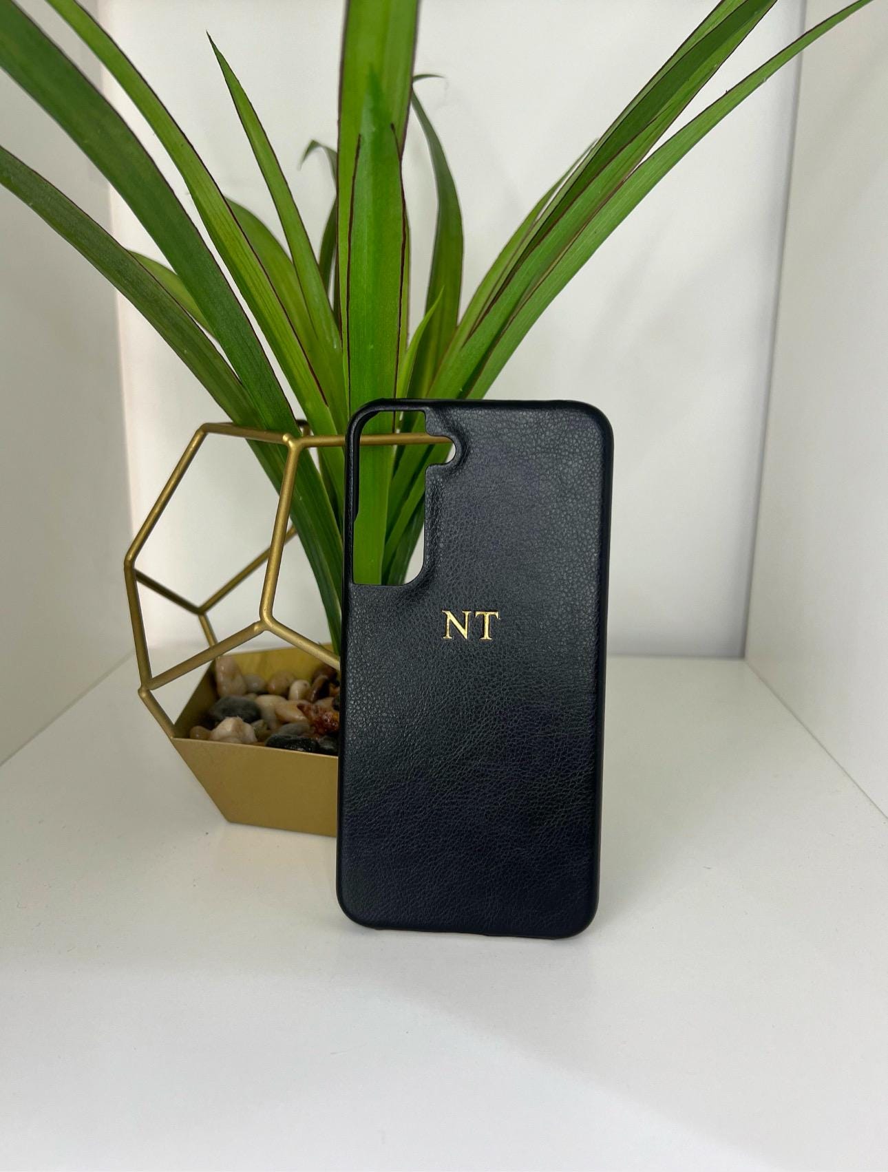 Personalized Samsung S22 Leather Phone Case: Foil Initials