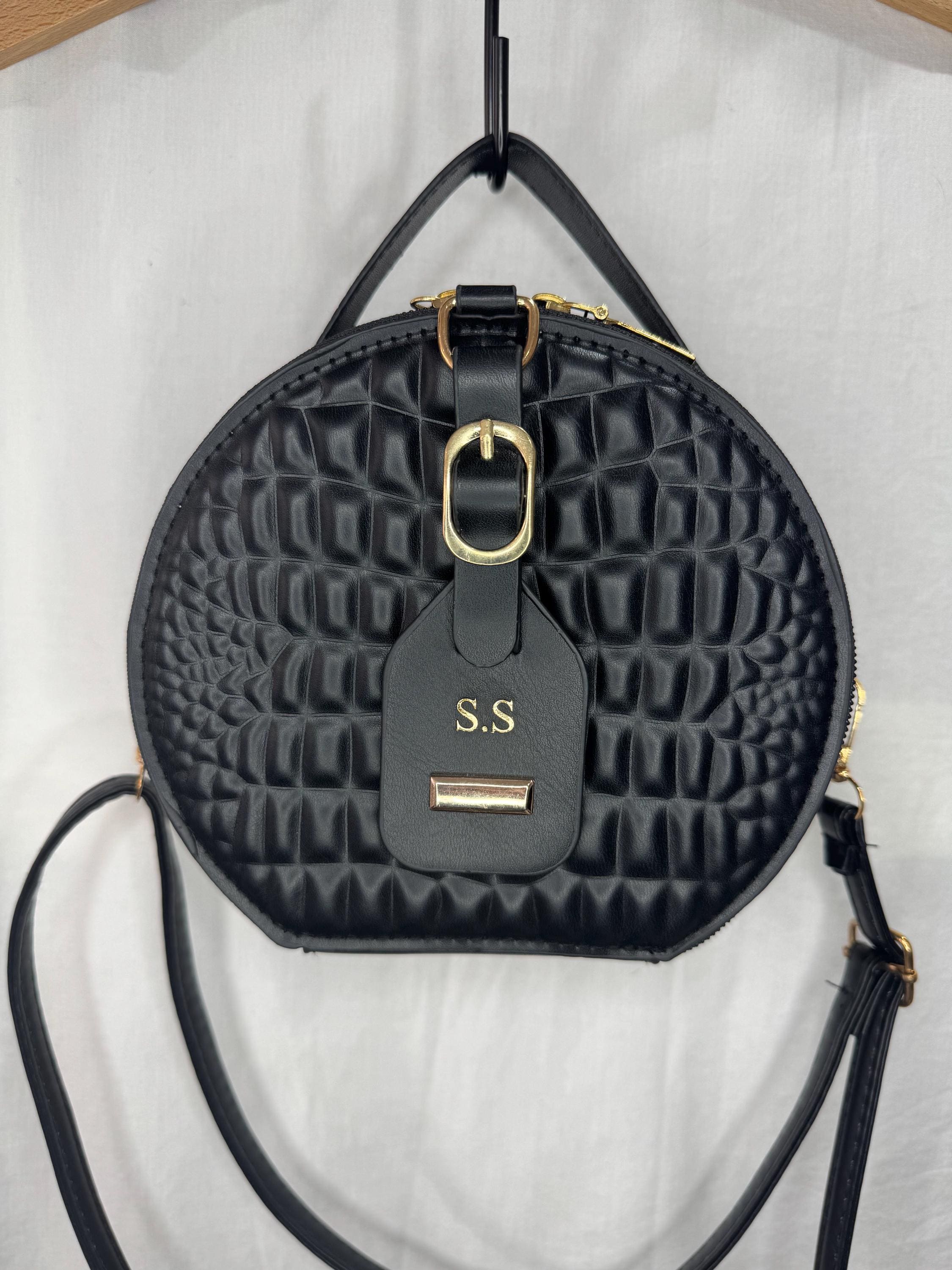 Personalized Black Croc Print Bag: PU Leather Crossbody