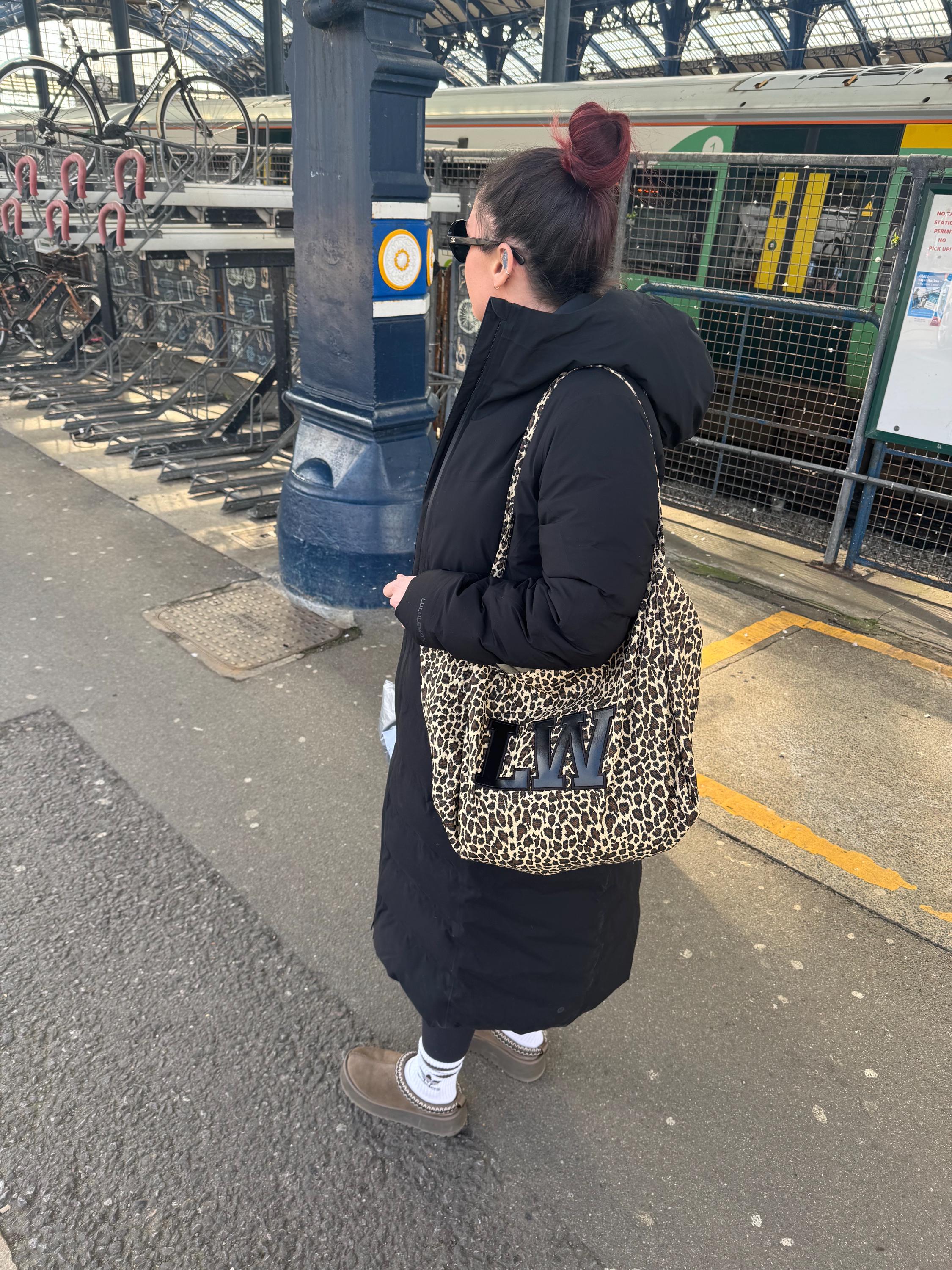 Personalised leopard print tote with large letters