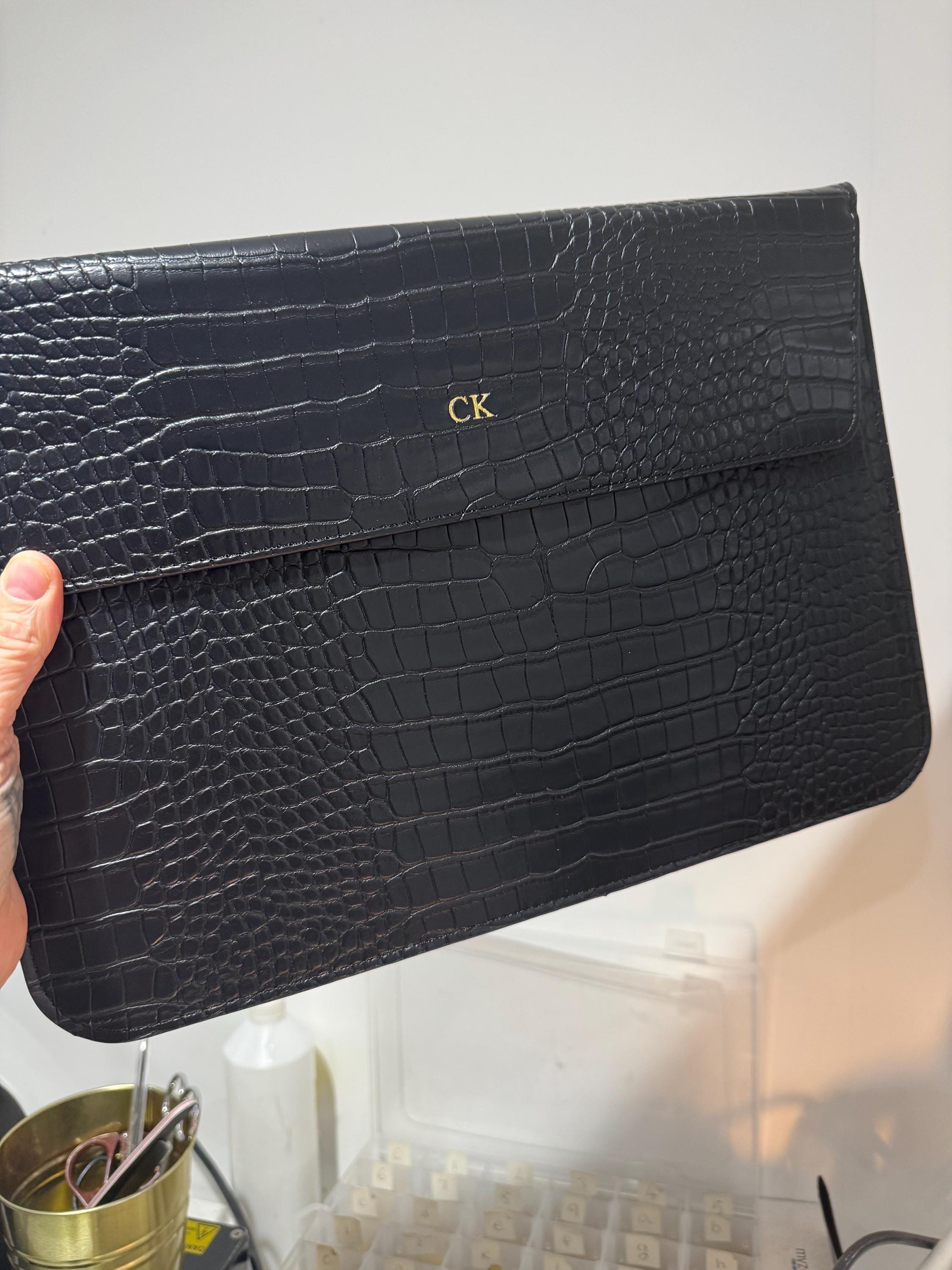 15 Inch laptop case in black croc | personalised with any name or initials | laptop sleeve | tablet cover| laptop bag