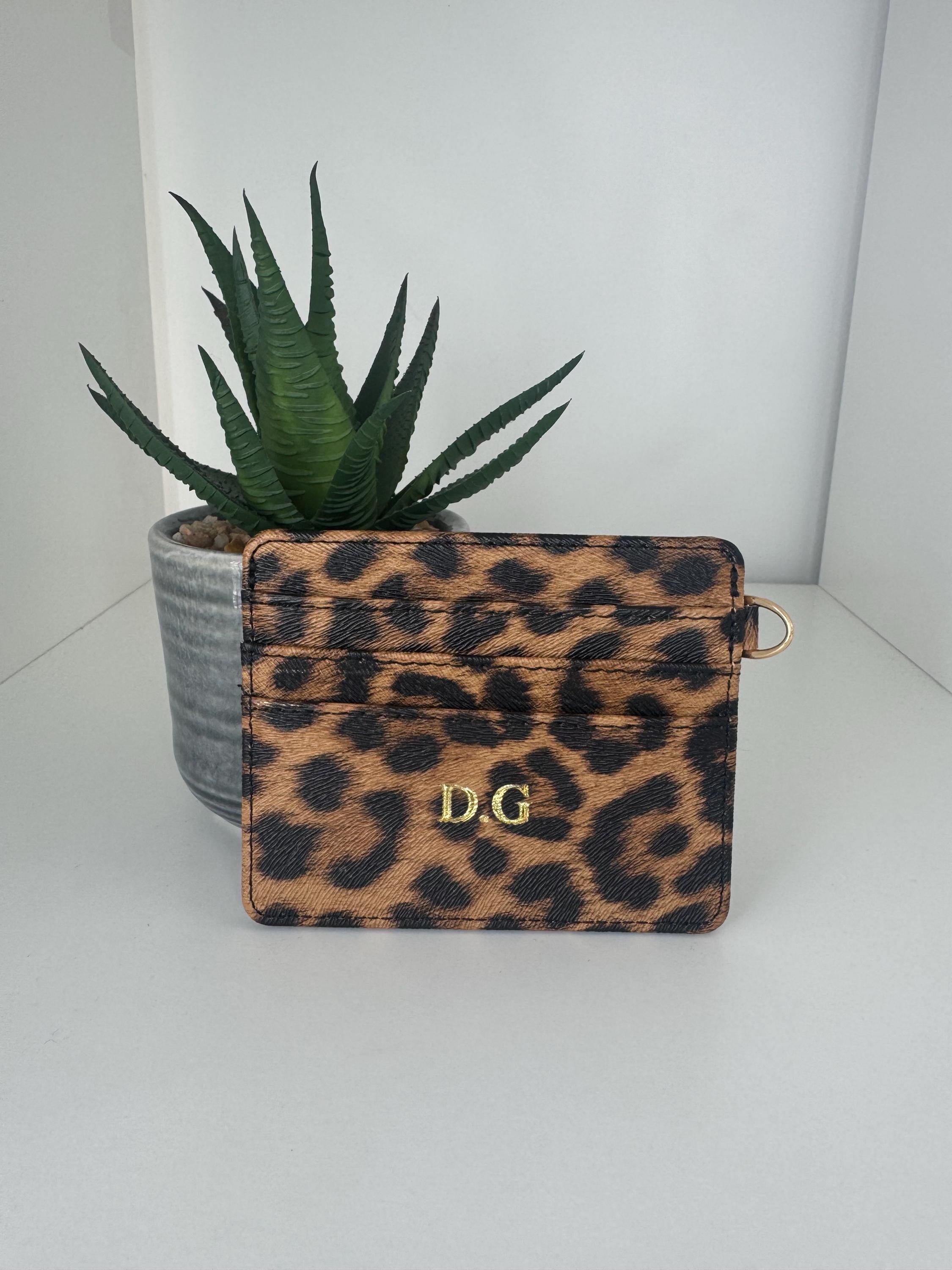 Leopard Print Leather Card Holder: Personalized Wallet