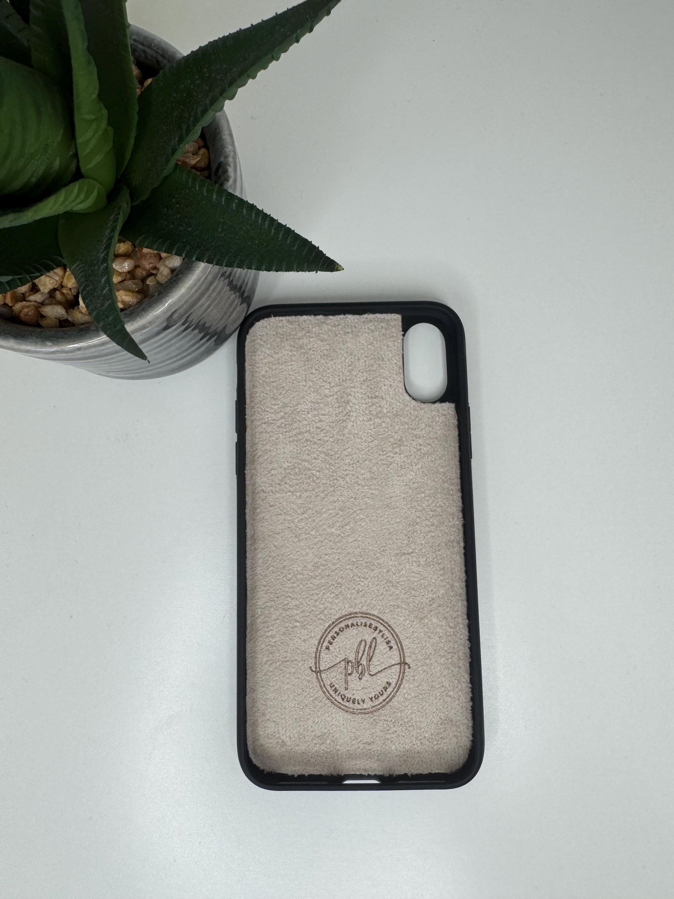 Grey camo leather iphone case personalised with any name or initials, customised phone cover.