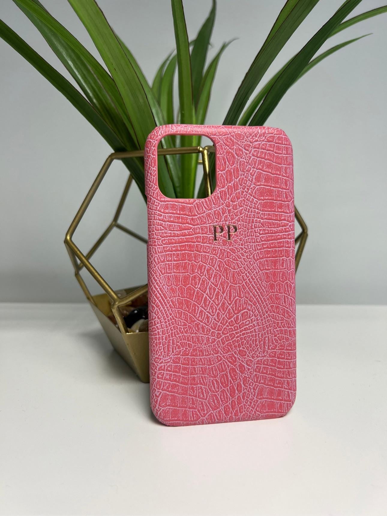 Pink croc PU leather iphone case personalised with any initials or name