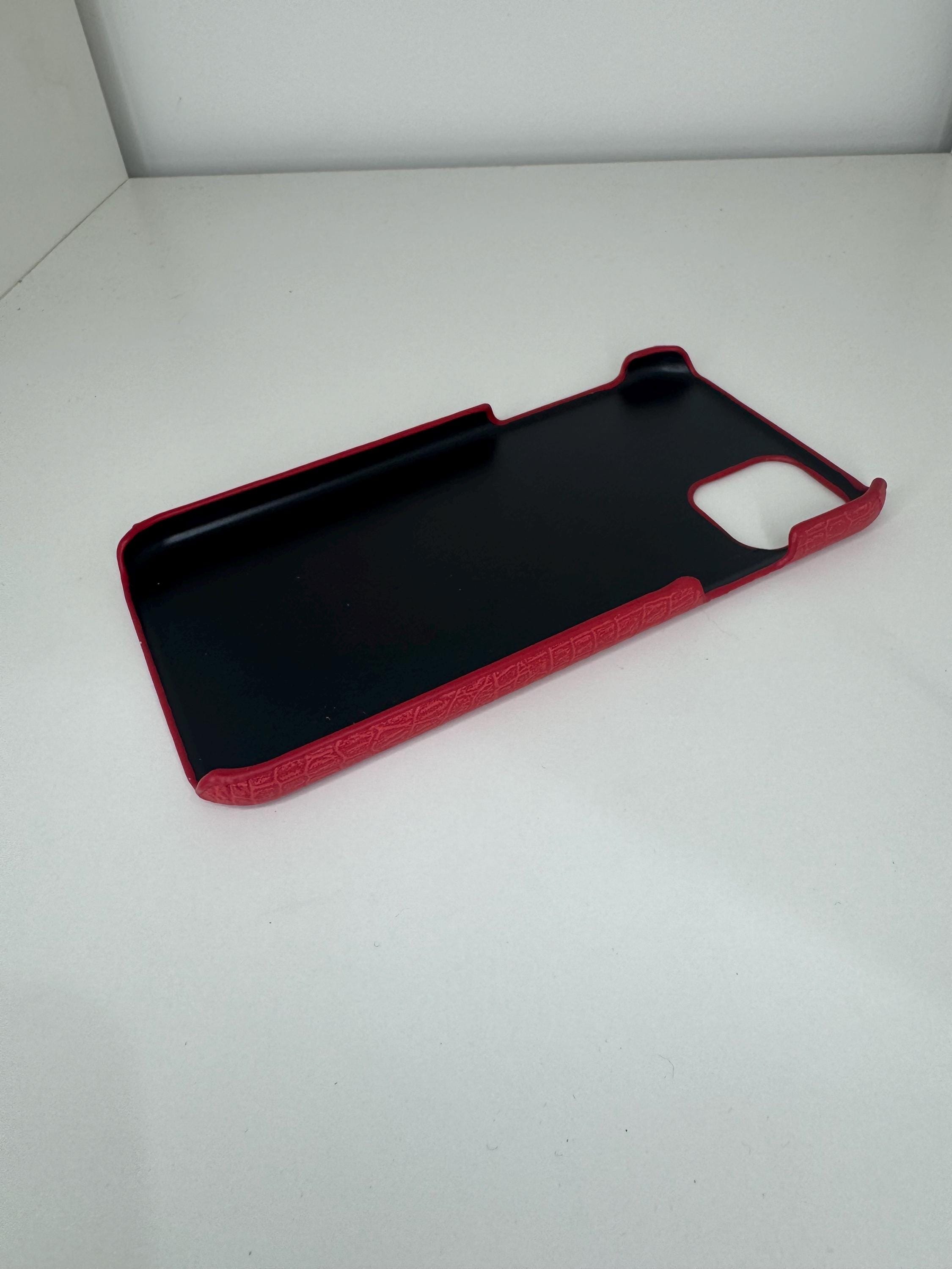 Red croc PU leather iphone case personalised with any initials or name