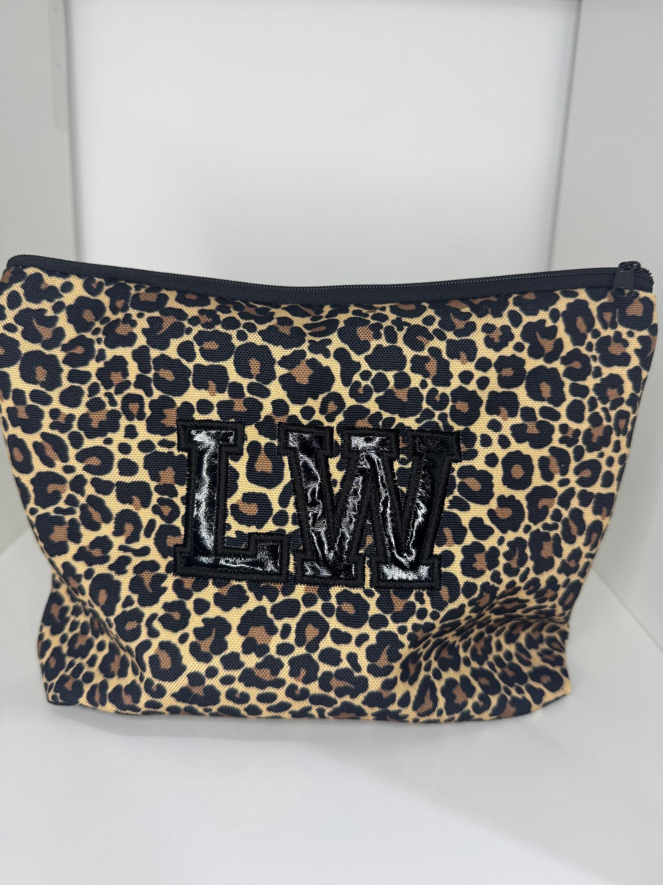 Leopard print makeup cosmetics bag personalised with any name or initials ladies accessories