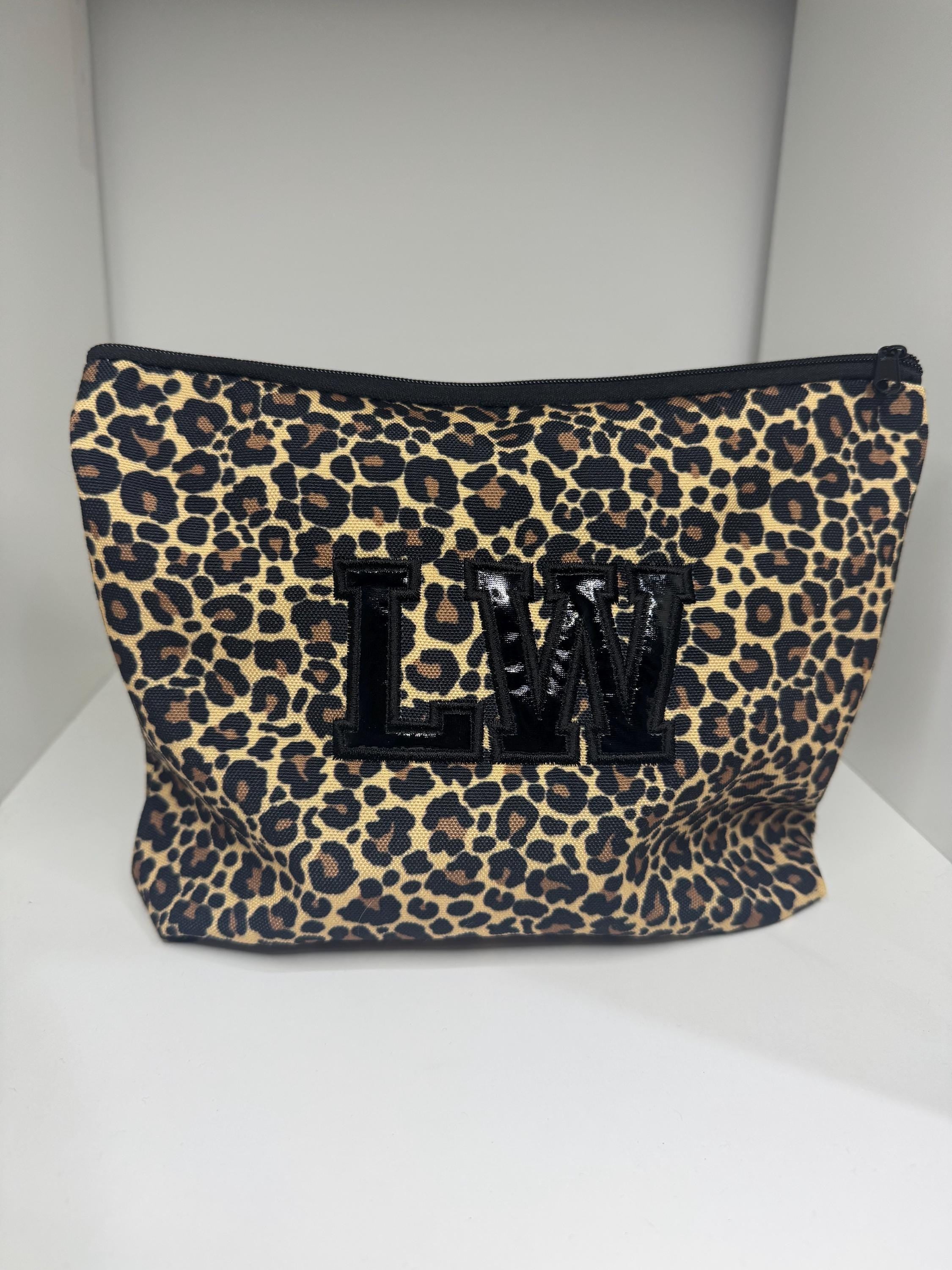 Leopard print makeup cosmetics bag personalised with any name or initials ladies accessories