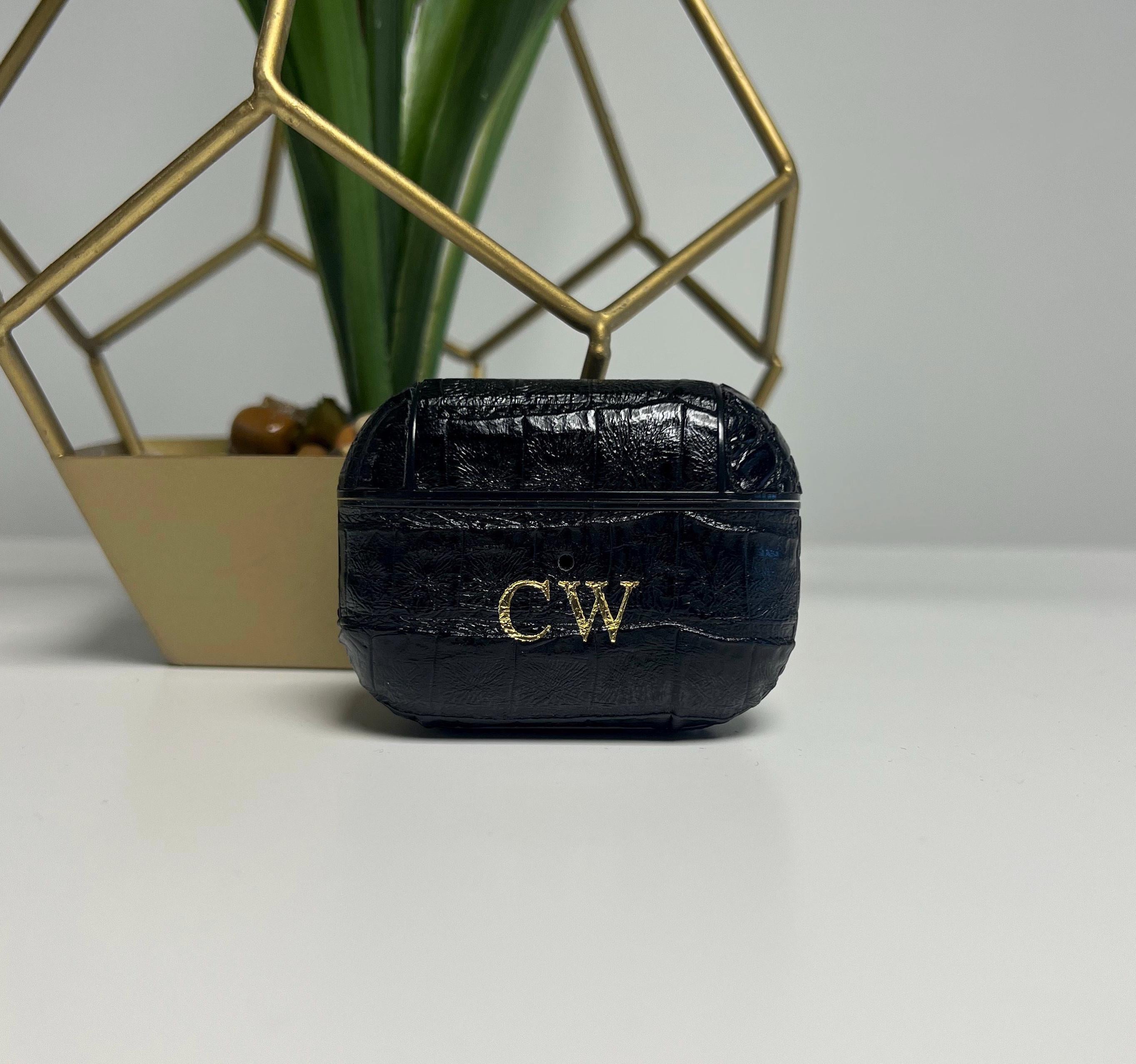 Black croc AirPods Pro case pu leather | personalised with any name or initials