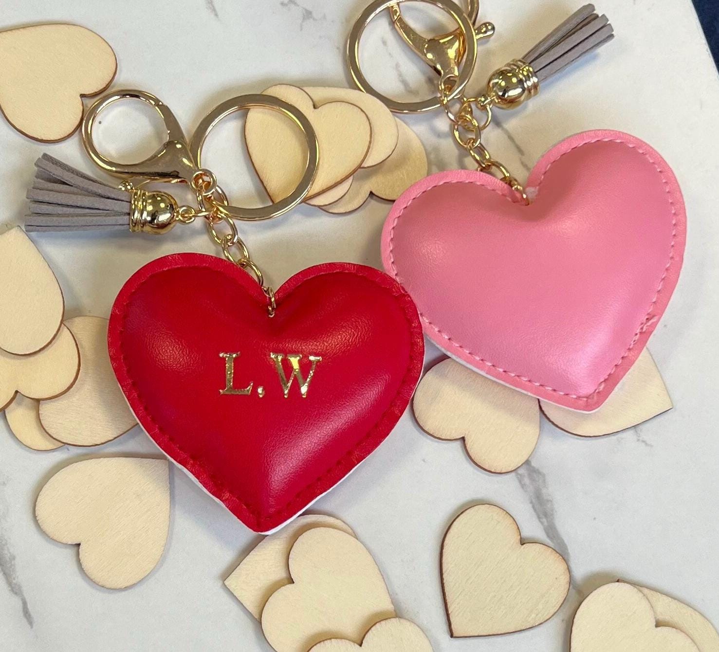 Personalized Heart Keyring: Leather Tassel Keychain, Initial Gift