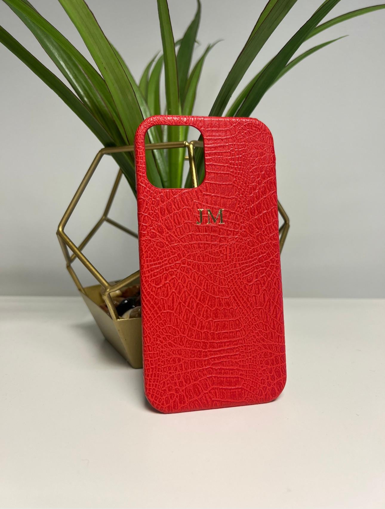 Red croc PU leather iphone case personalised with any initials or name