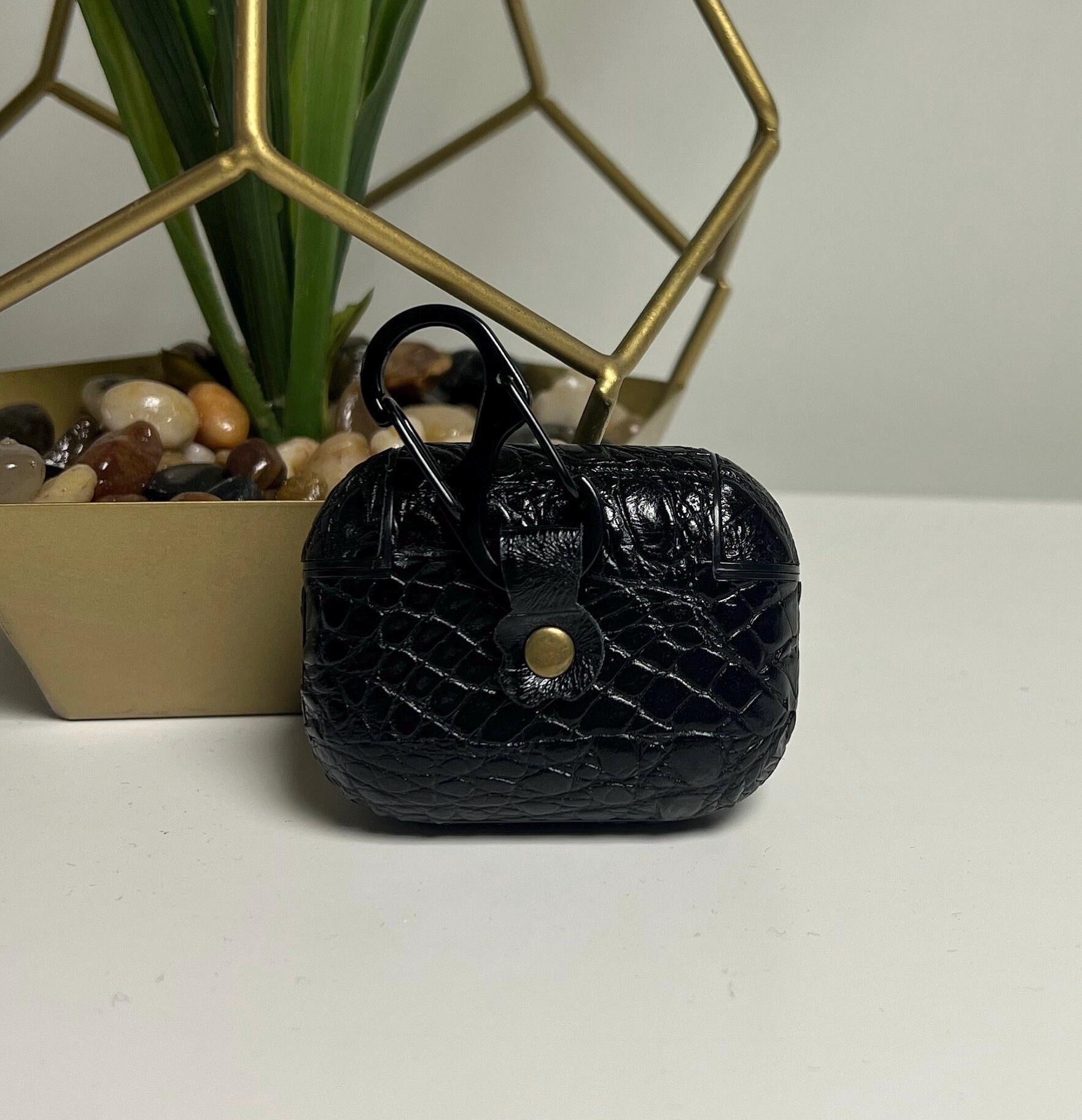 Black croc AirPods Pro case pu leather | personalised with any name or initials