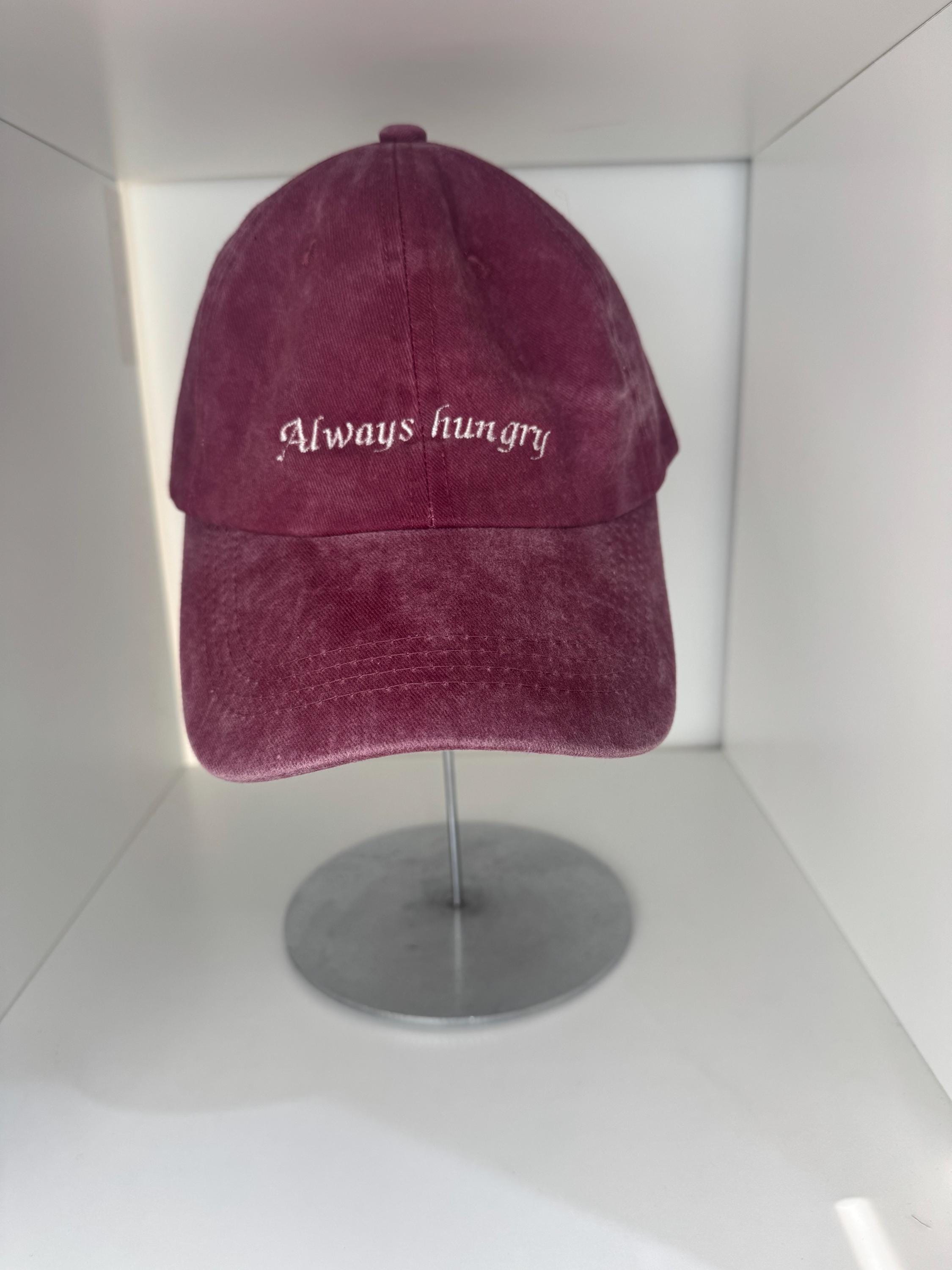 Always Hungry Embroidered Cap – Vintage Washed Burgundy Dad Hat