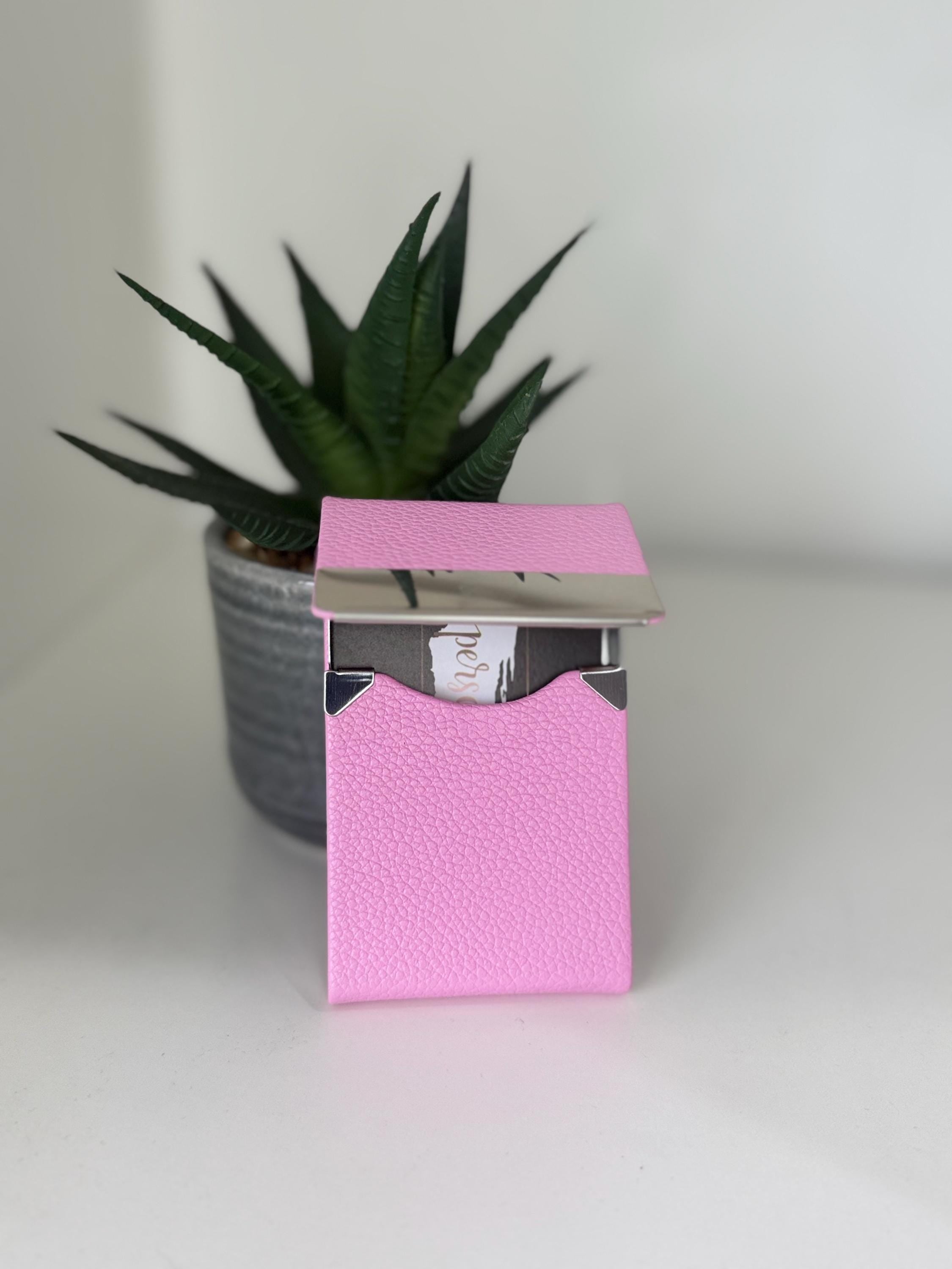 Pink Leather business card holder | personalised with any name or initials