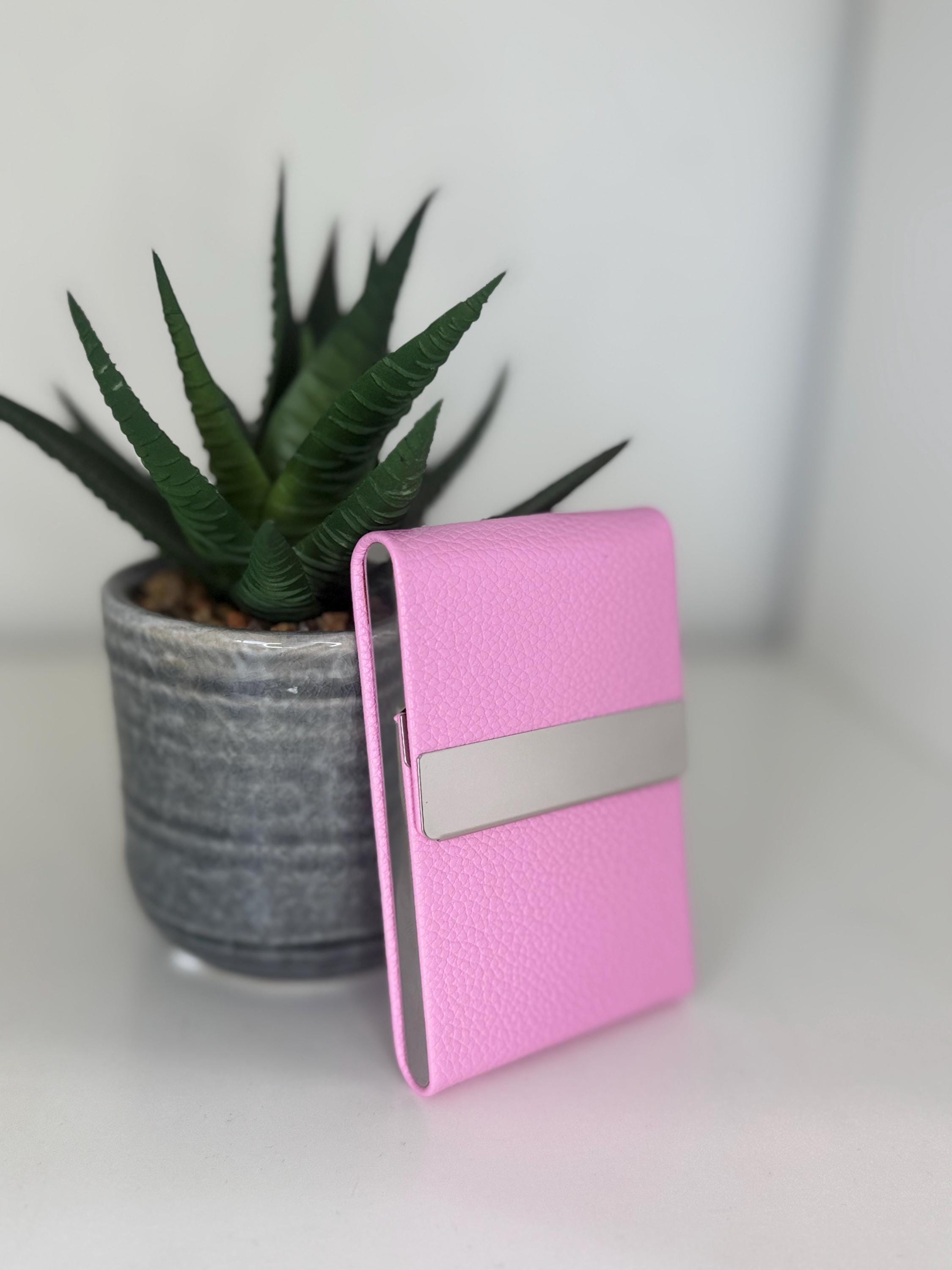 Pink Leather business card holder | personalised with any name or initials