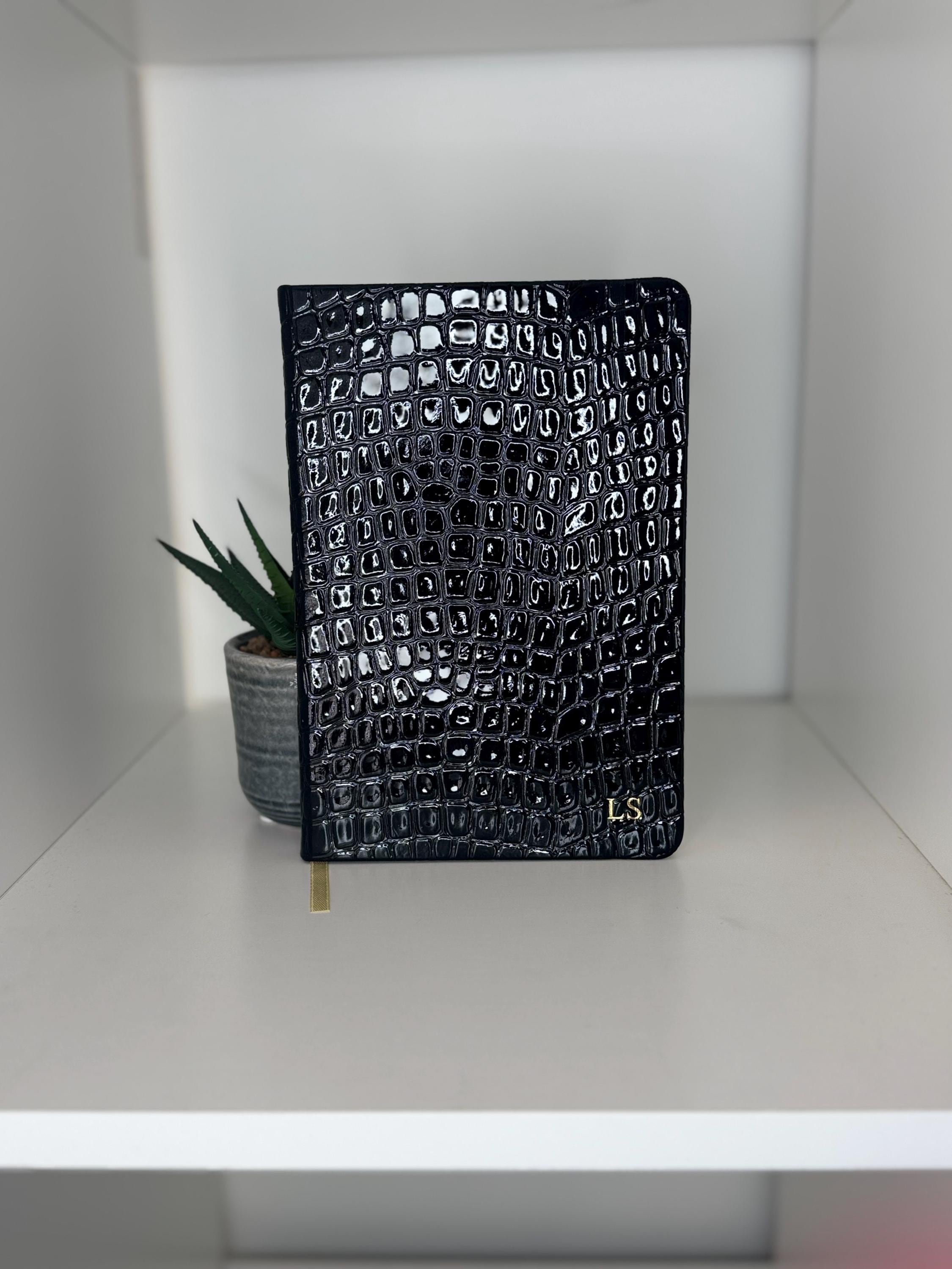 Black croc style pu leather hardback A5 notebook | personalised with any name or initials