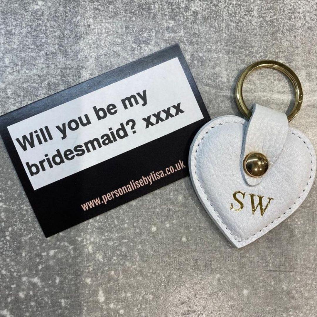 White leather heart keyring personalised with initials | wedding gift | new home - PersonalisebyLisa